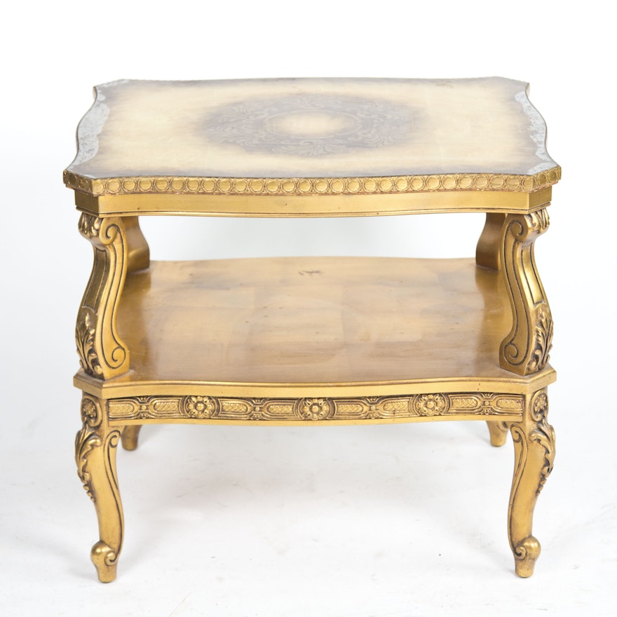 Italian Rococo Style Gilt Side Table with Two Tiers