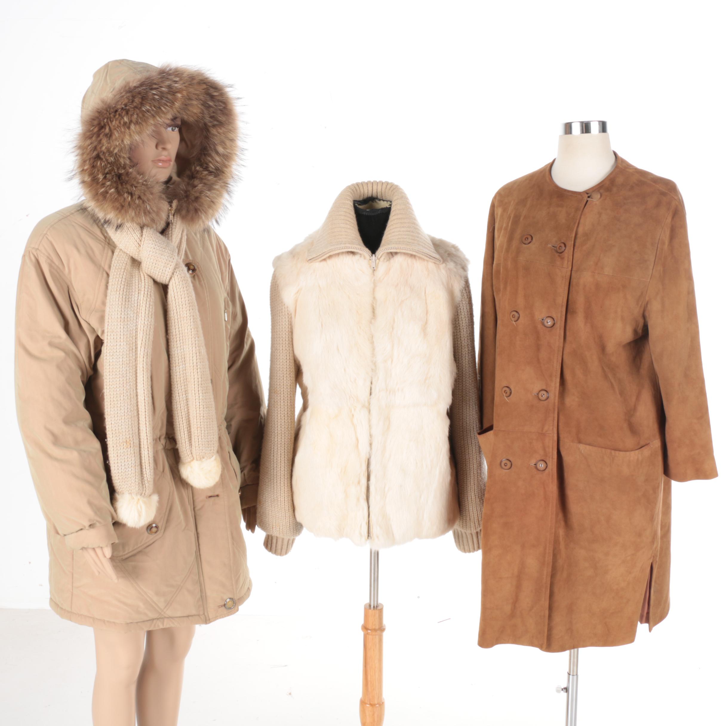 Fur and Leather Coats With Matching Scarf