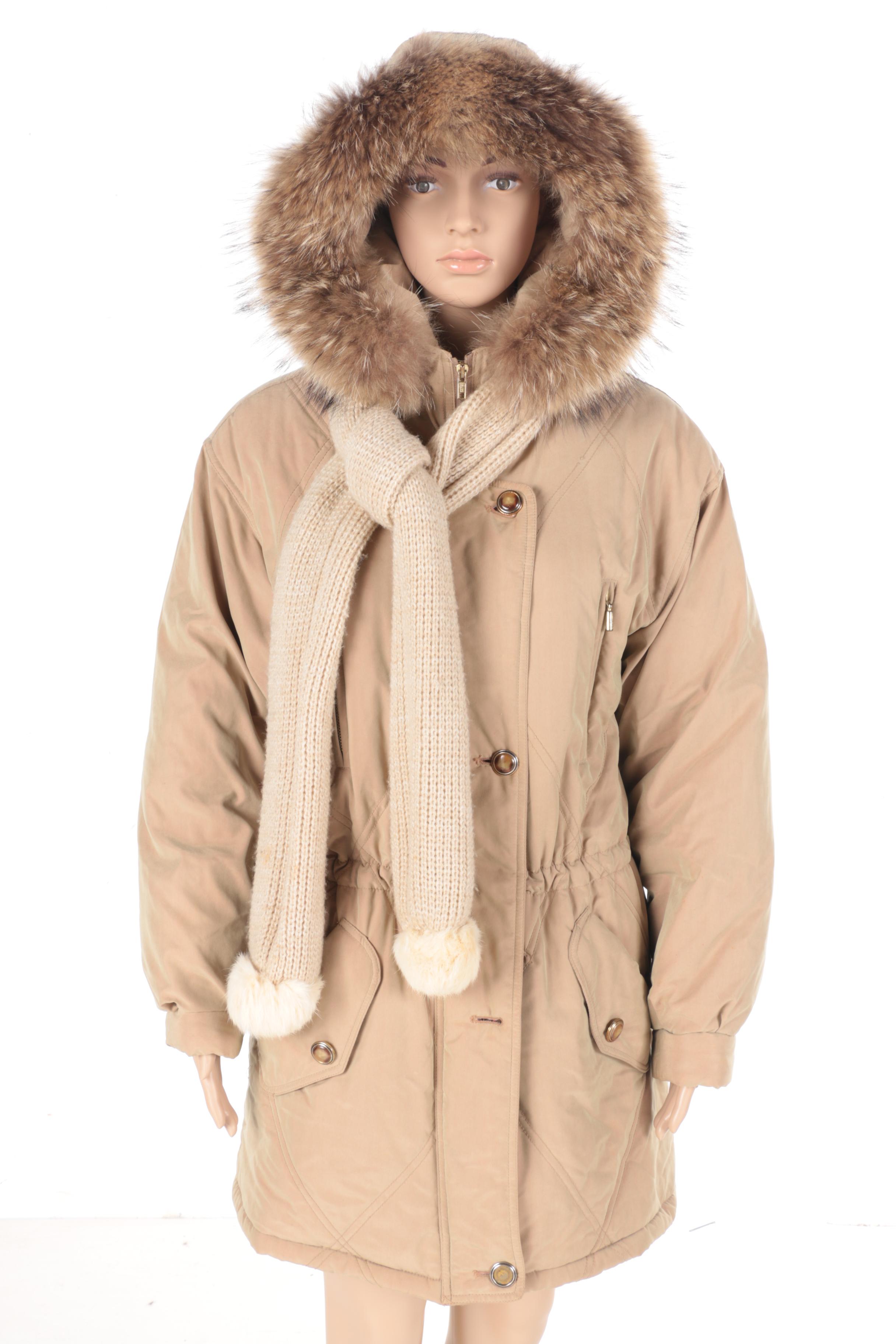 Fur and Leather Coats With Matching Scarf