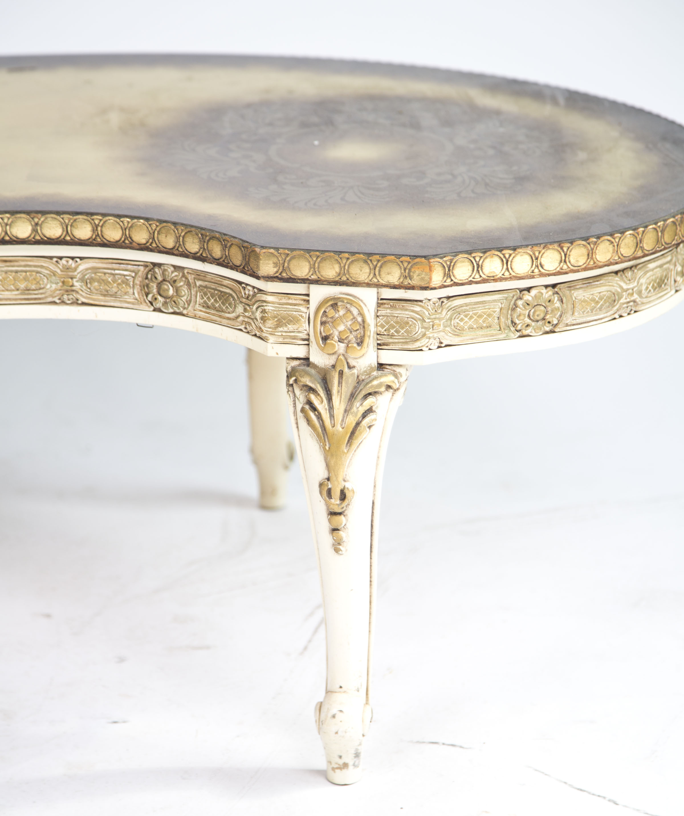 Italian Rococo Style Crème Peinte and Parcel Gilt Coffee Table