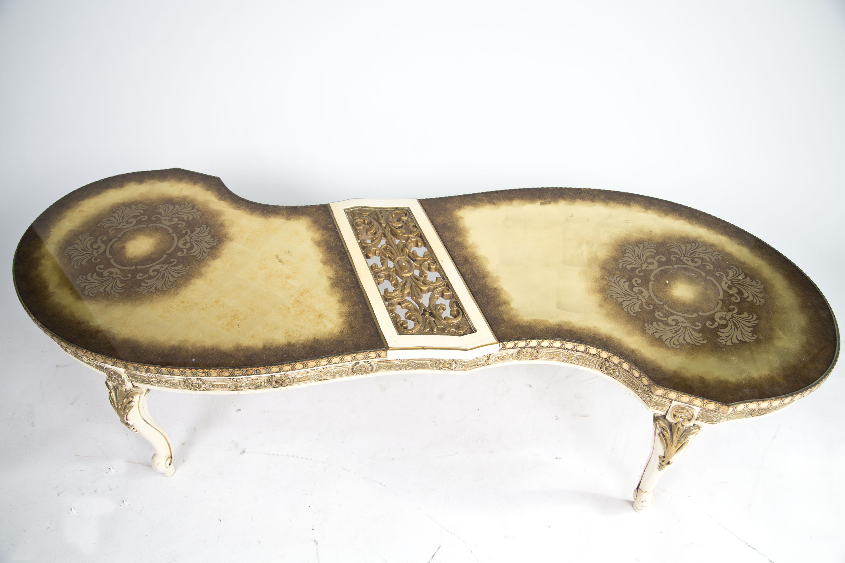 Italian Rococo Style Crème Peinte and Parcel Gilt Coffee Table
