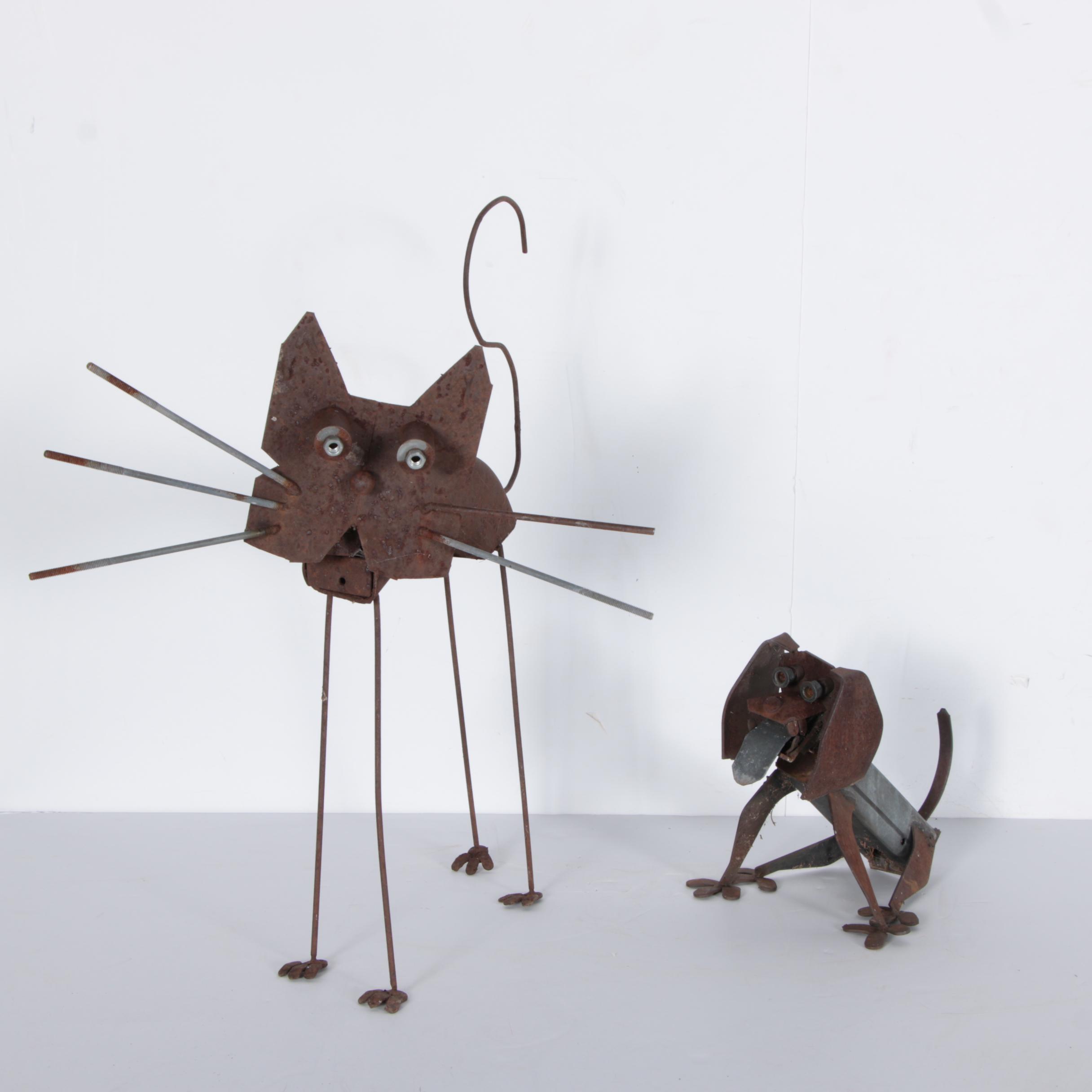 Steel Cat and Dog Statues