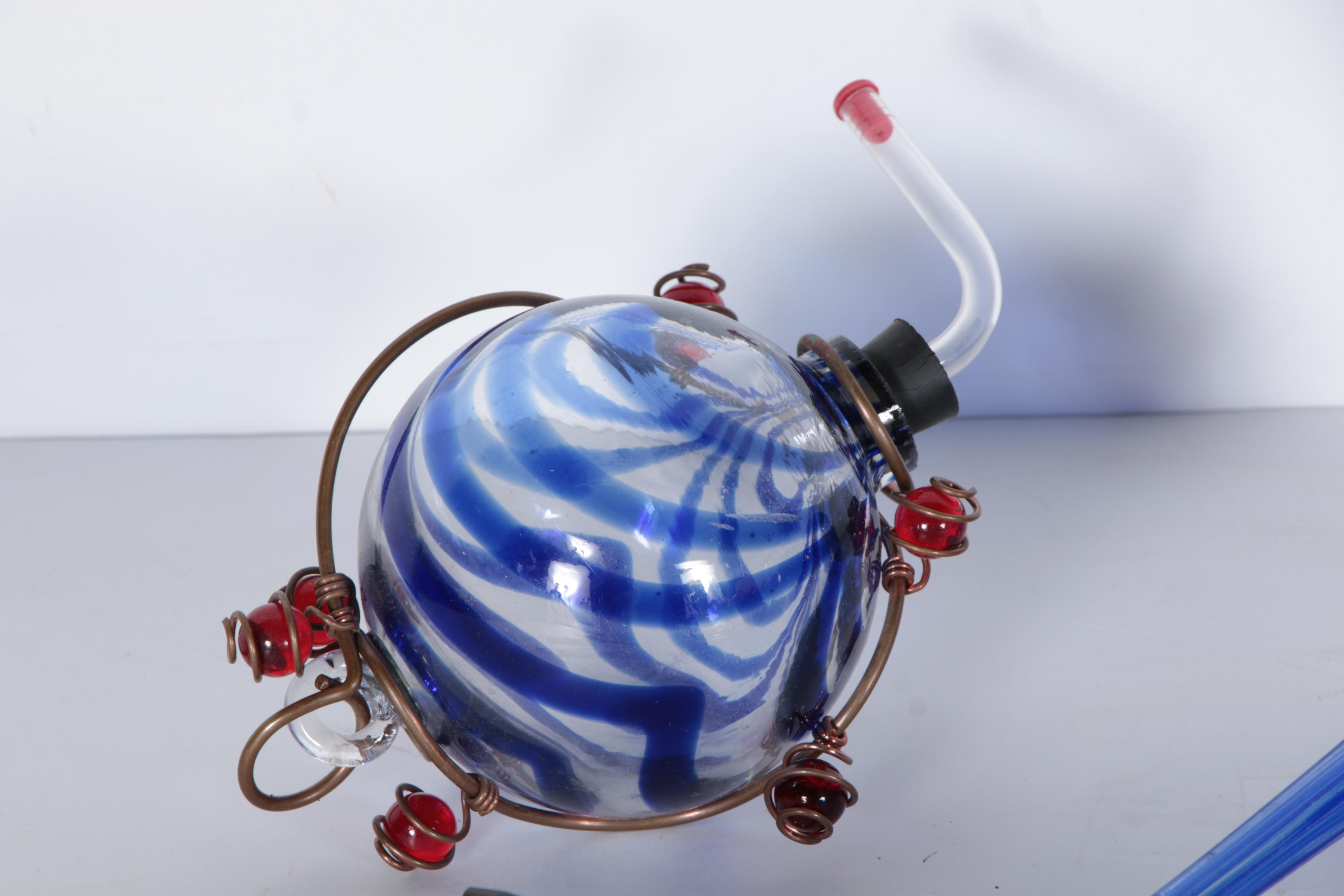 Assorted Blown Glass Lawn Ornaments and Water Dispensers