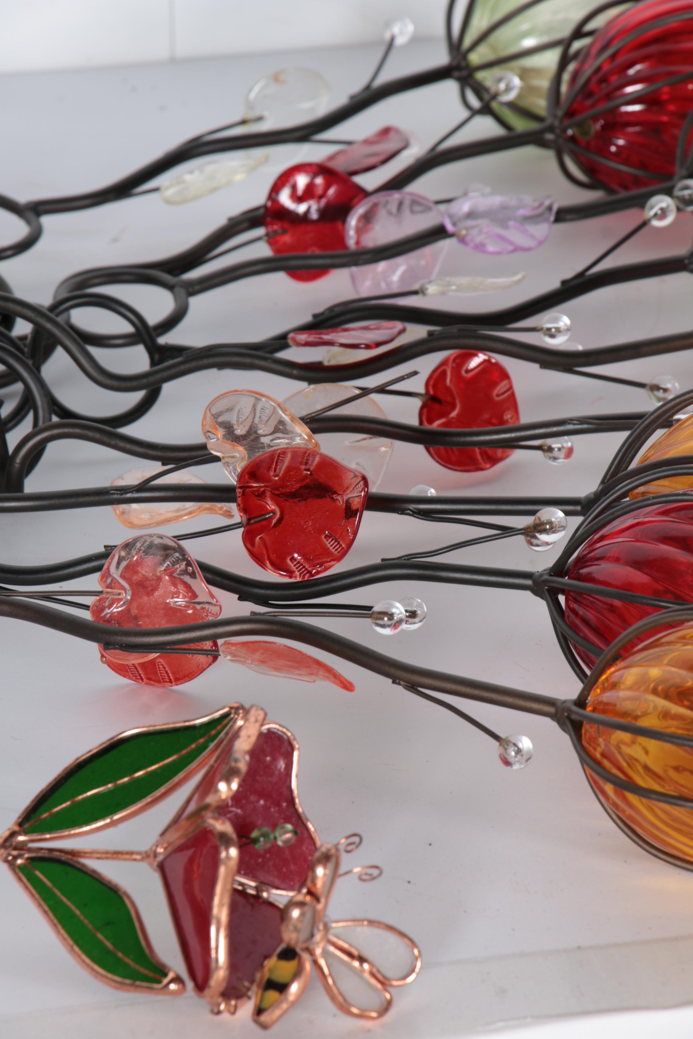 Assorted Blown Glass Lawn Ornaments and Water Dispensers