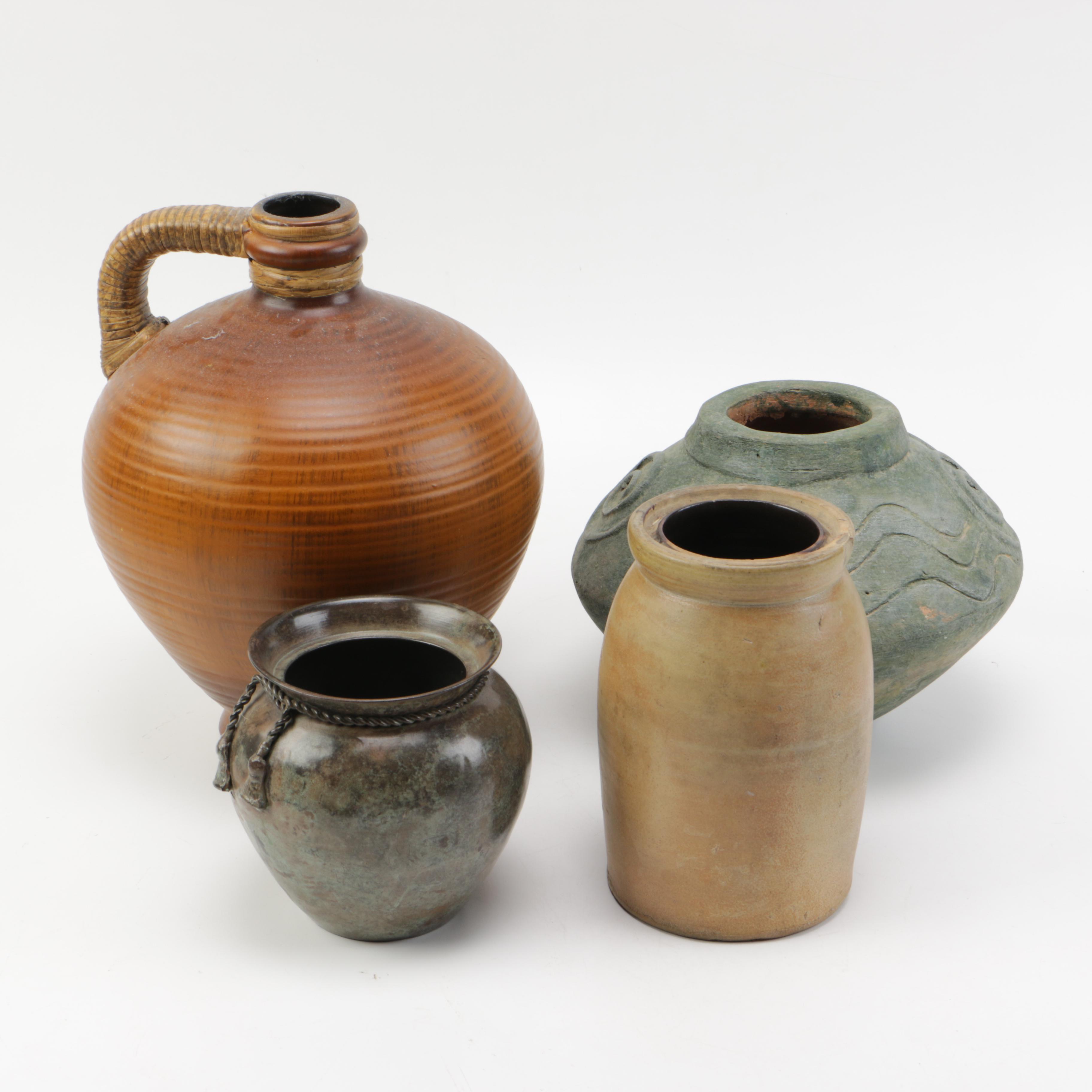 Decorative Earthenware and Metal Urns and Jugs