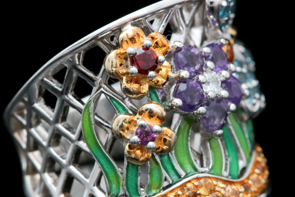 Sterling Silver and Multi Gemstone Floral Cocktail Ring
