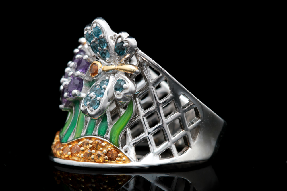 Sterling Silver and Multi Gemstone Floral Cocktail Ring