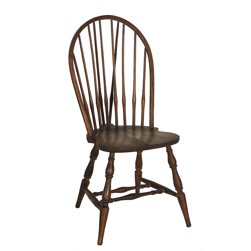Vintage Mixed Wood Windsor Brace Back Side Chair