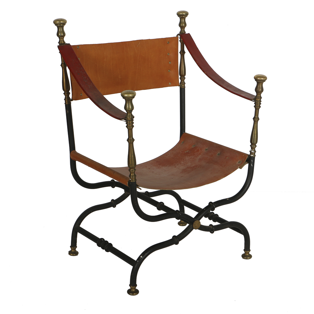 Spanish Metal and Leather Curule Chair