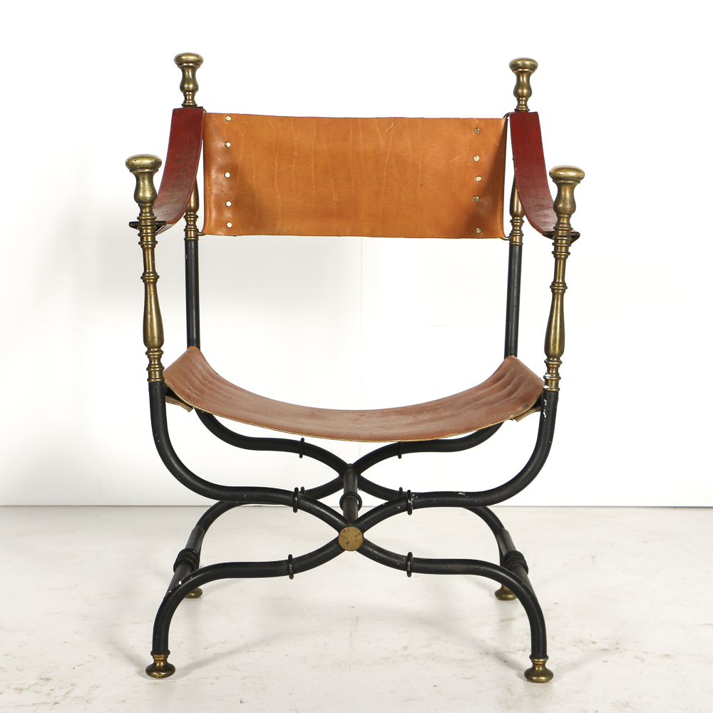 Spanish Metal and Leather Curule Chair