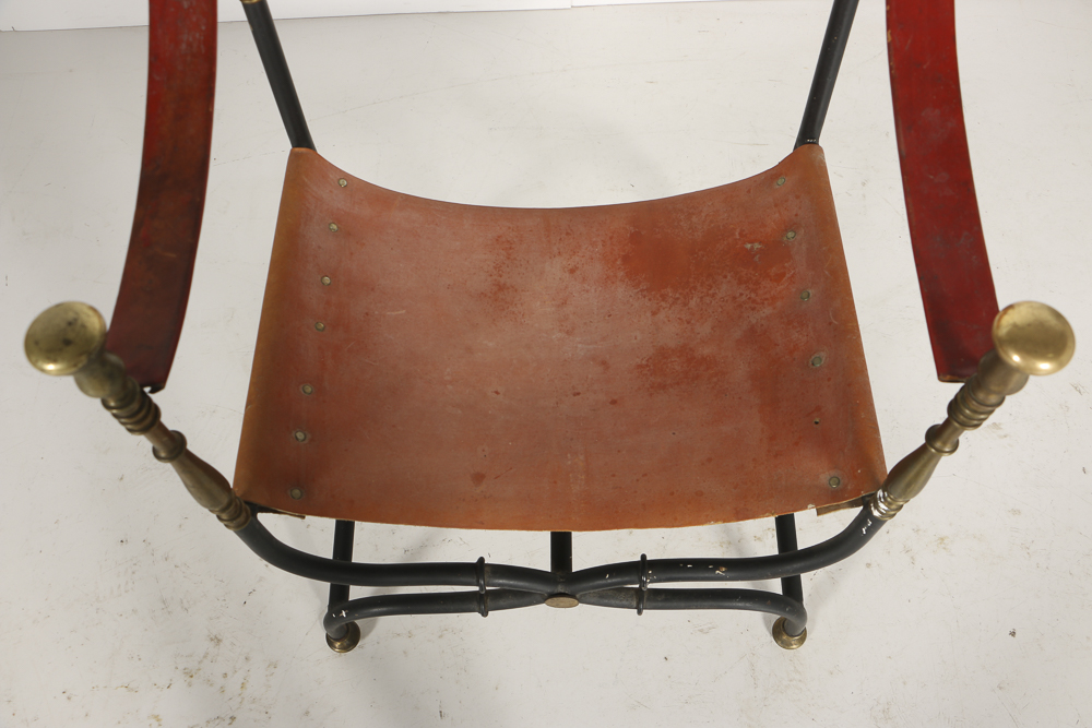 Spanish Metal and Leather Curule Chair