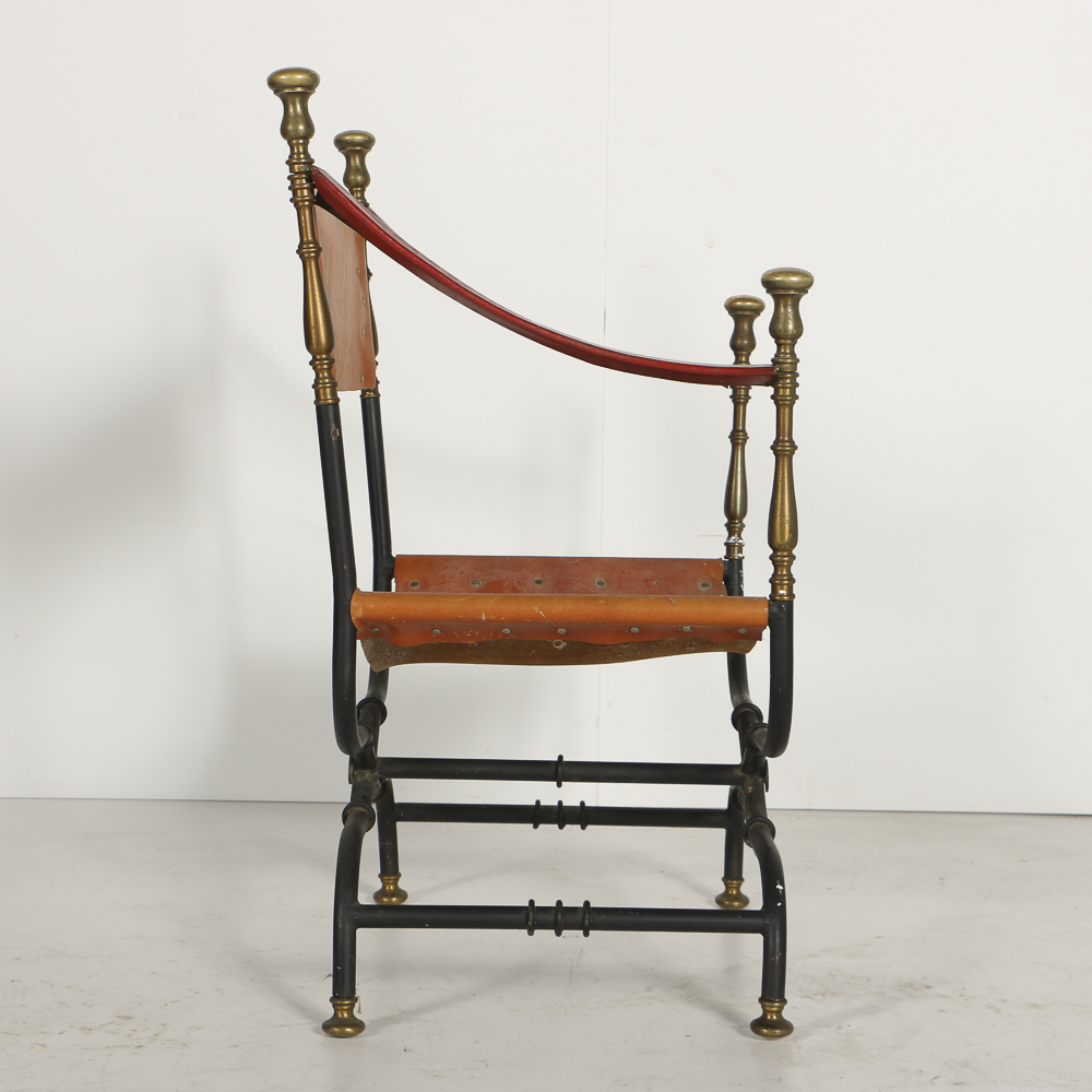 Spanish Metal and Leather Curule Chair