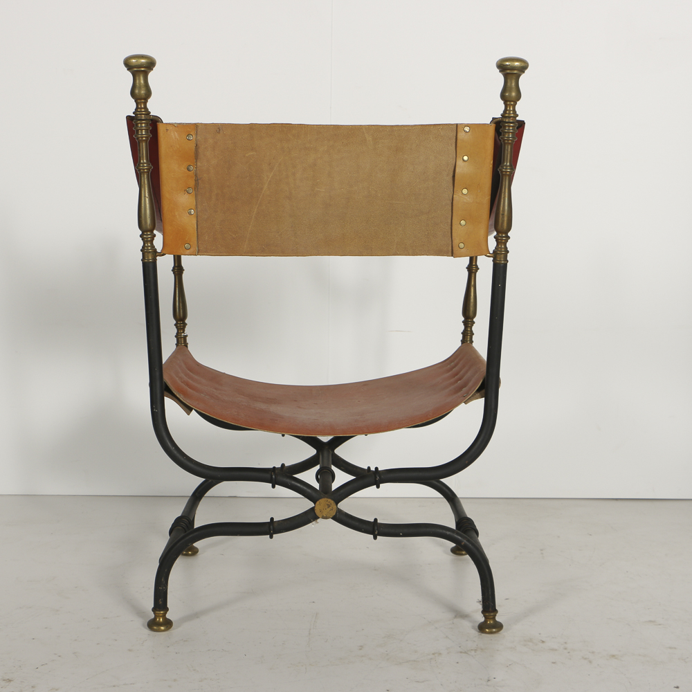Spanish Metal and Leather Curule Chair