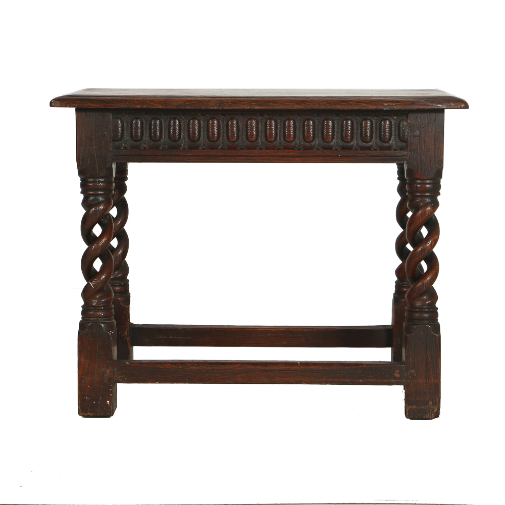 19th Century Double Barley Twist Oak Bench