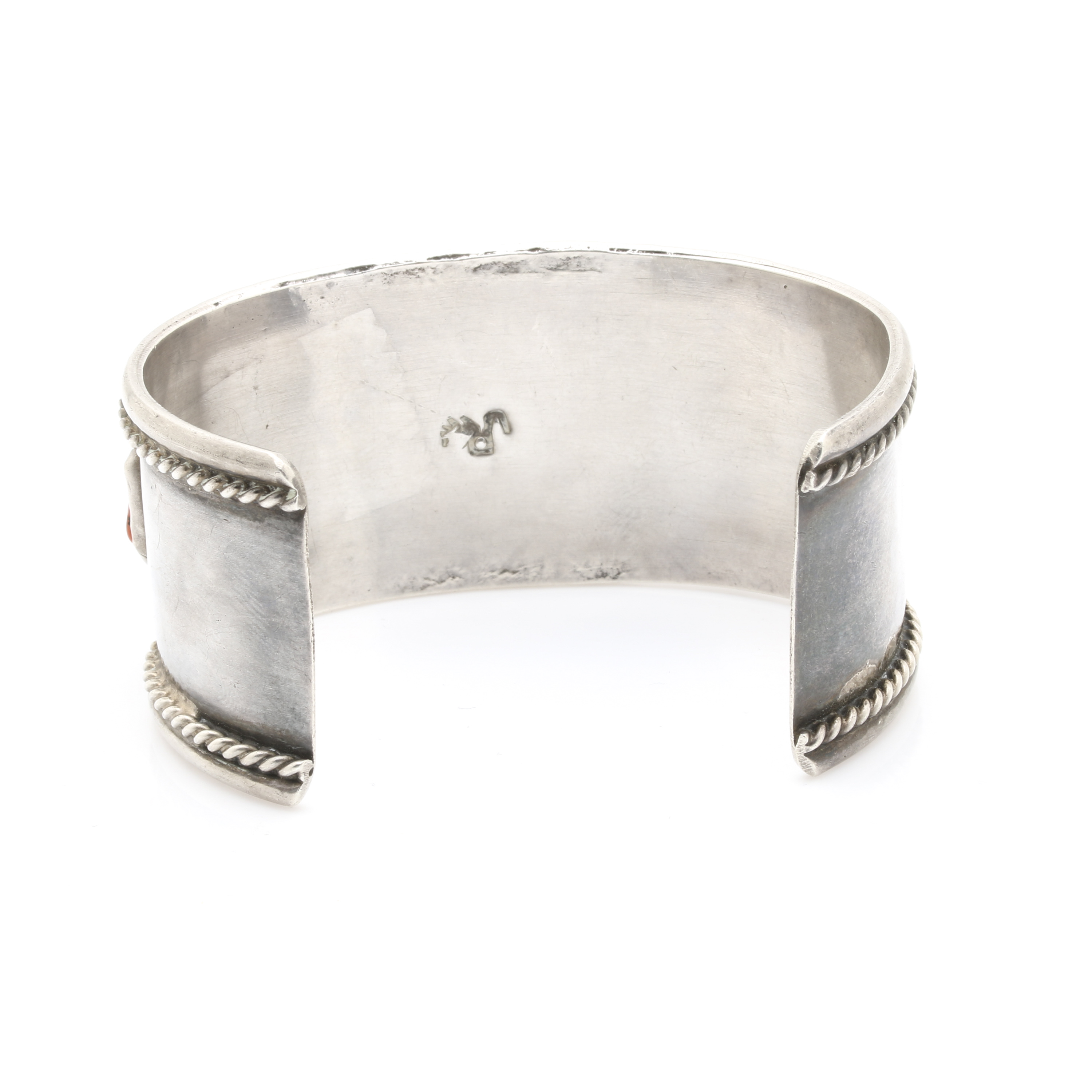 Jerry Roan Navajo Diné Sterling Silver Appliqué Coral and Turquoise Cuff