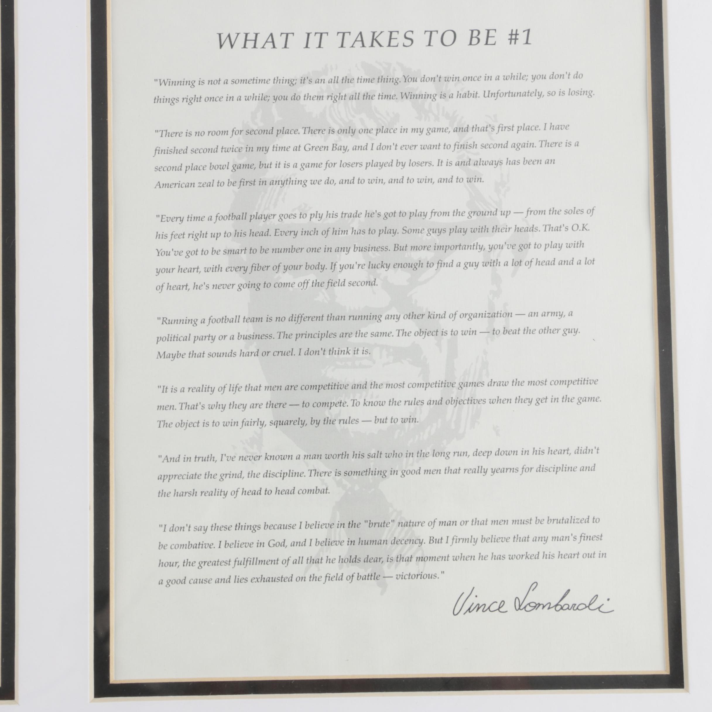 Signed Vince Lombardi Photograph