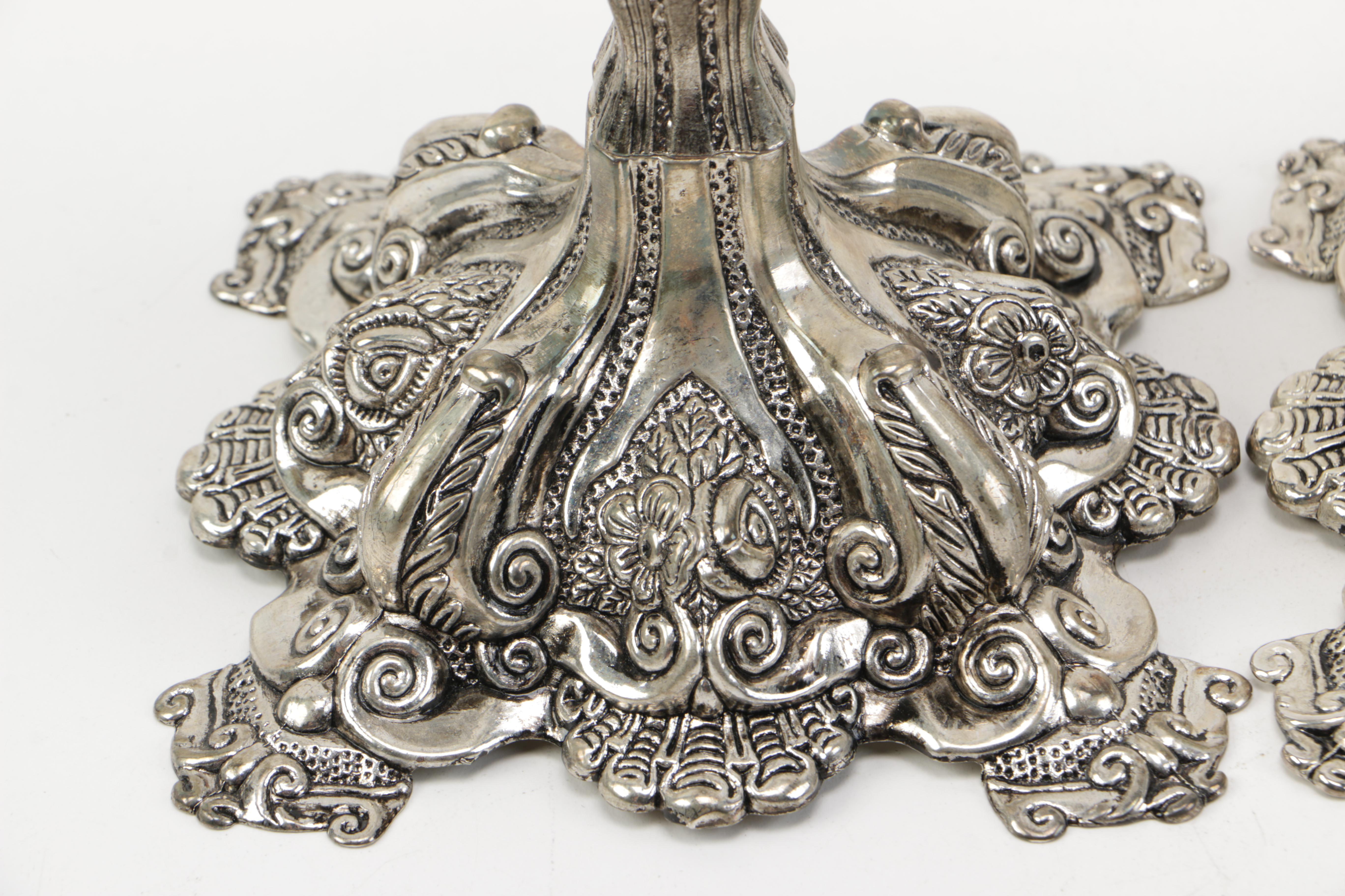 Studio Silversmiths Ornate Rococo Style Silver Plate Candlesticks