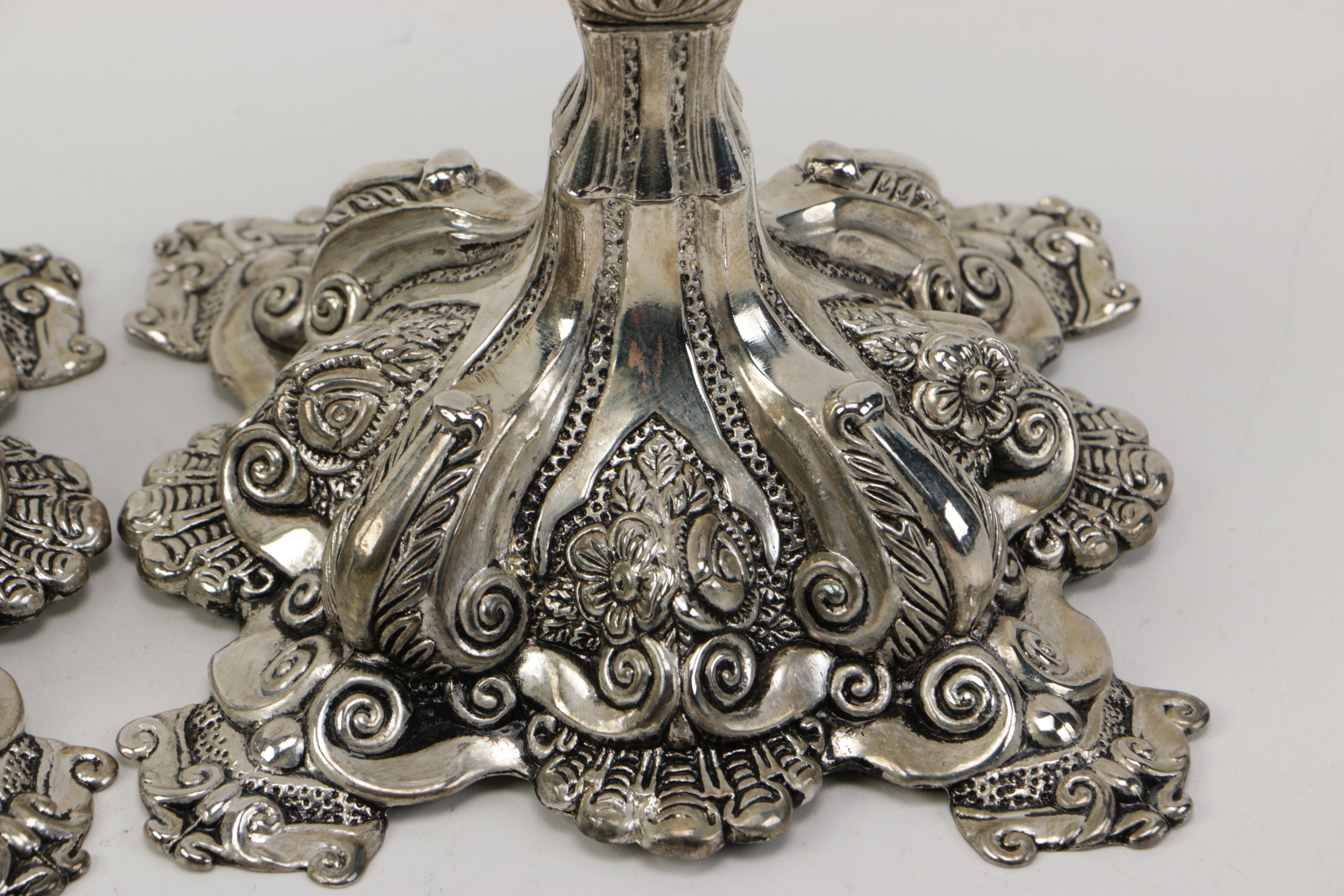 Studio Silversmiths Ornate Rococo Style Silver Plate Candlesticks