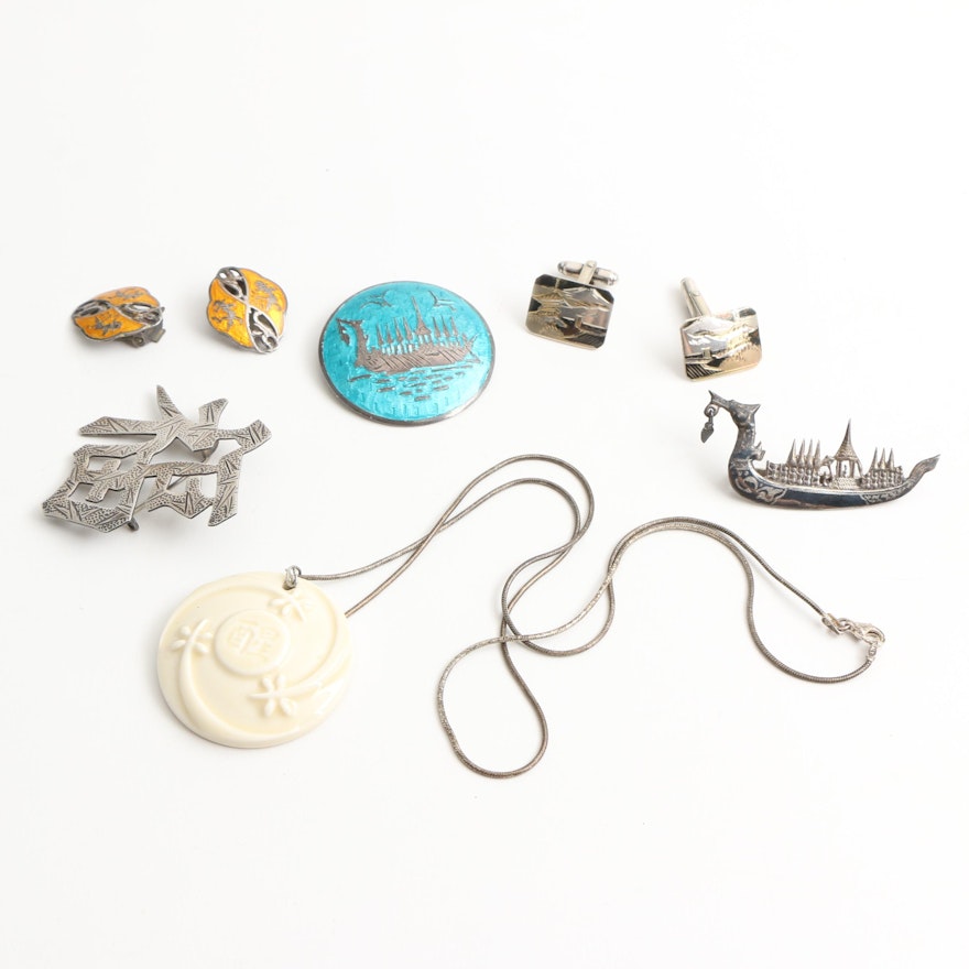 Selection of Asian Themed Sterling Silver Jewelry Featuring the Thai Ramakien