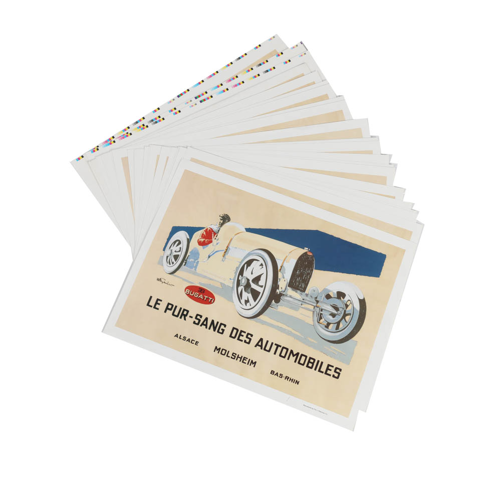 Collection of Reproduction Bugatti Posters After Julius Engelhard