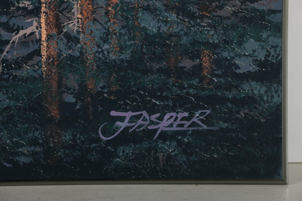 Jasper Oil Painting on Canvas of Swans in Flight Against a Night Sky