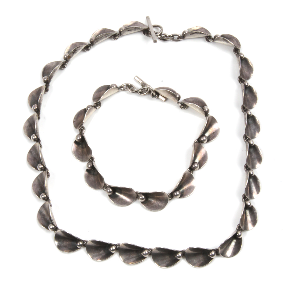 Niels Erik From Mid-Century Sterling Silver Necklace and Bracelet