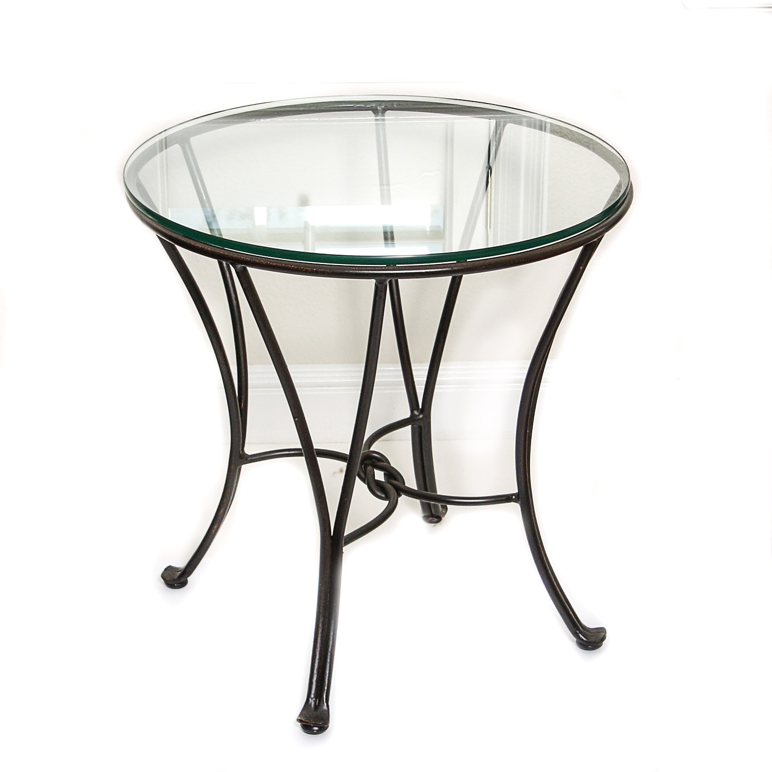 Wrought Metal Glass Top Accent Table