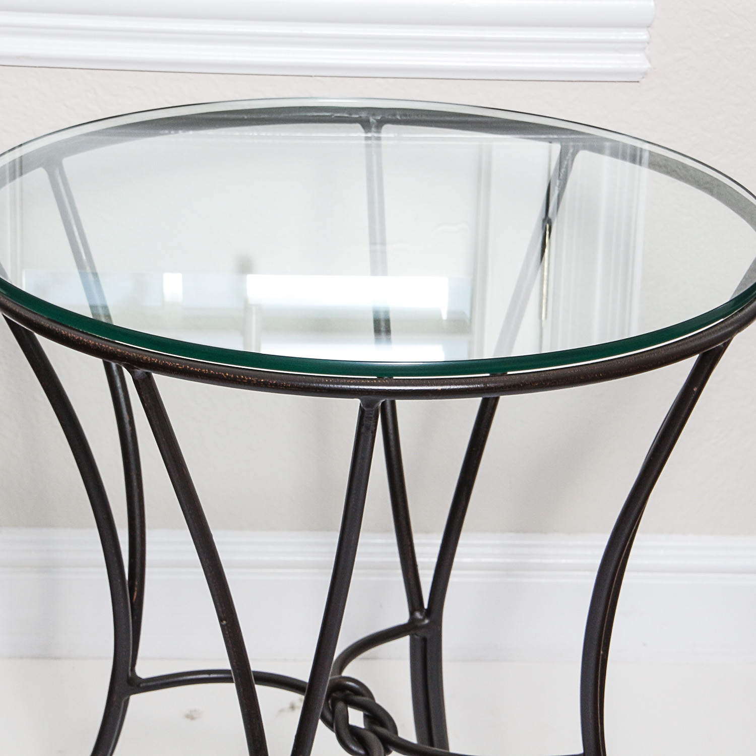 Wrought Metal Glass Top Accent Table
