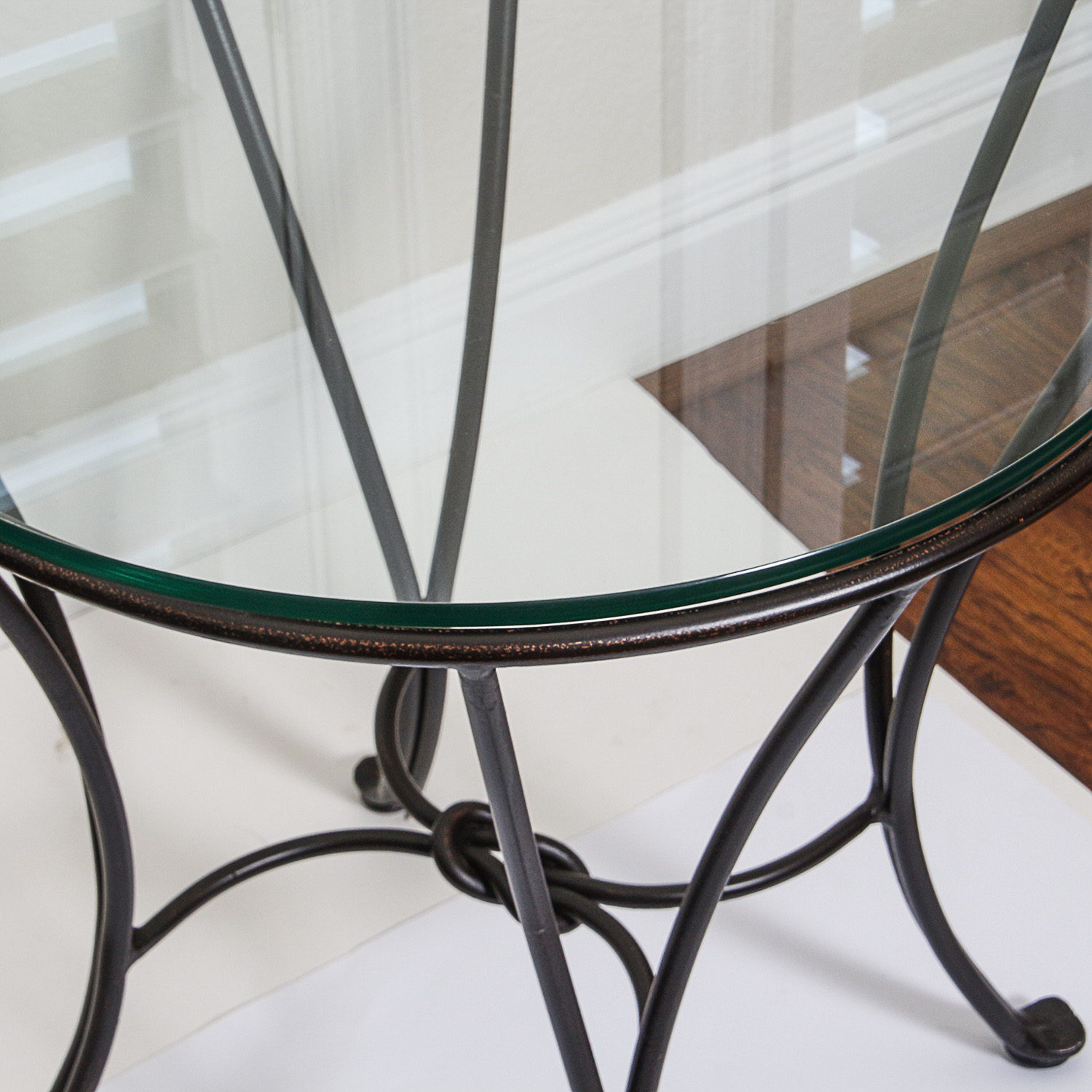 Wrought Metal Glass Top Accent Table