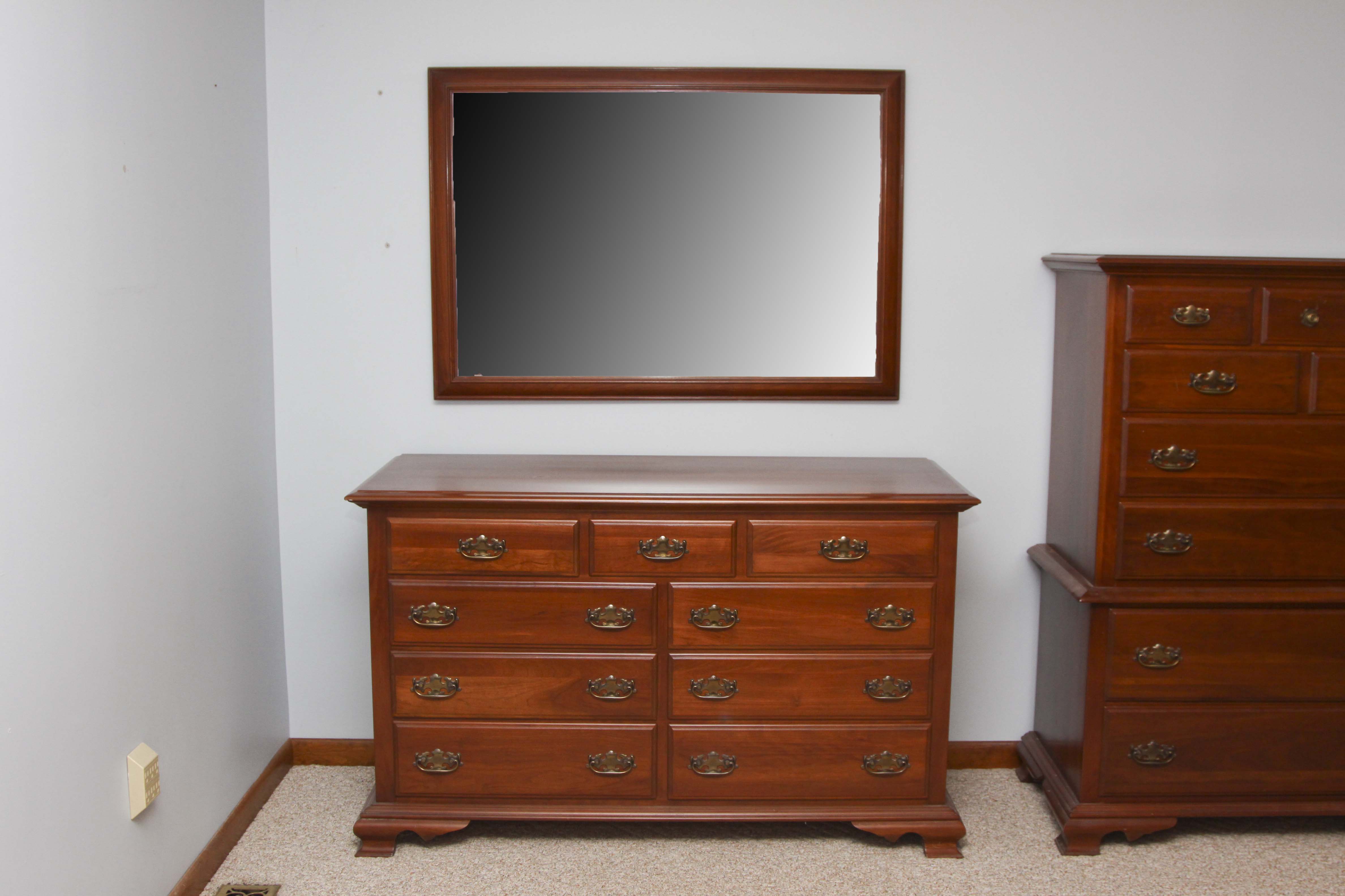 Vintage Federal Style Cherry Dresser and Mirror by Harden Furniture