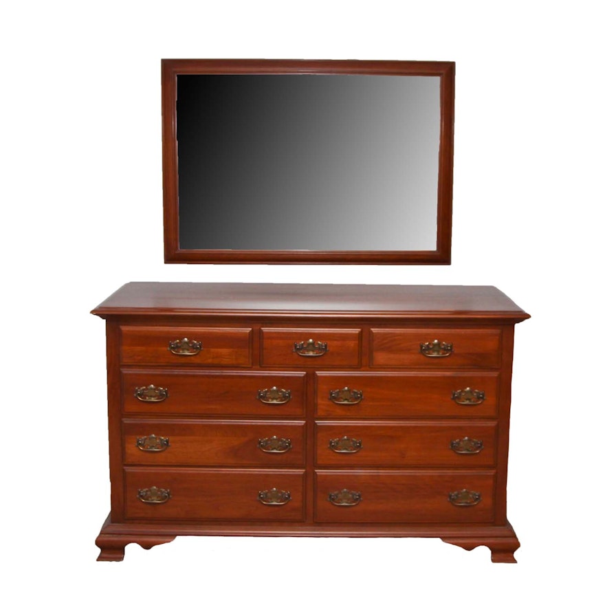 Vintage Federal Style Cherry Dresser and Mirror by Harden Furniture
