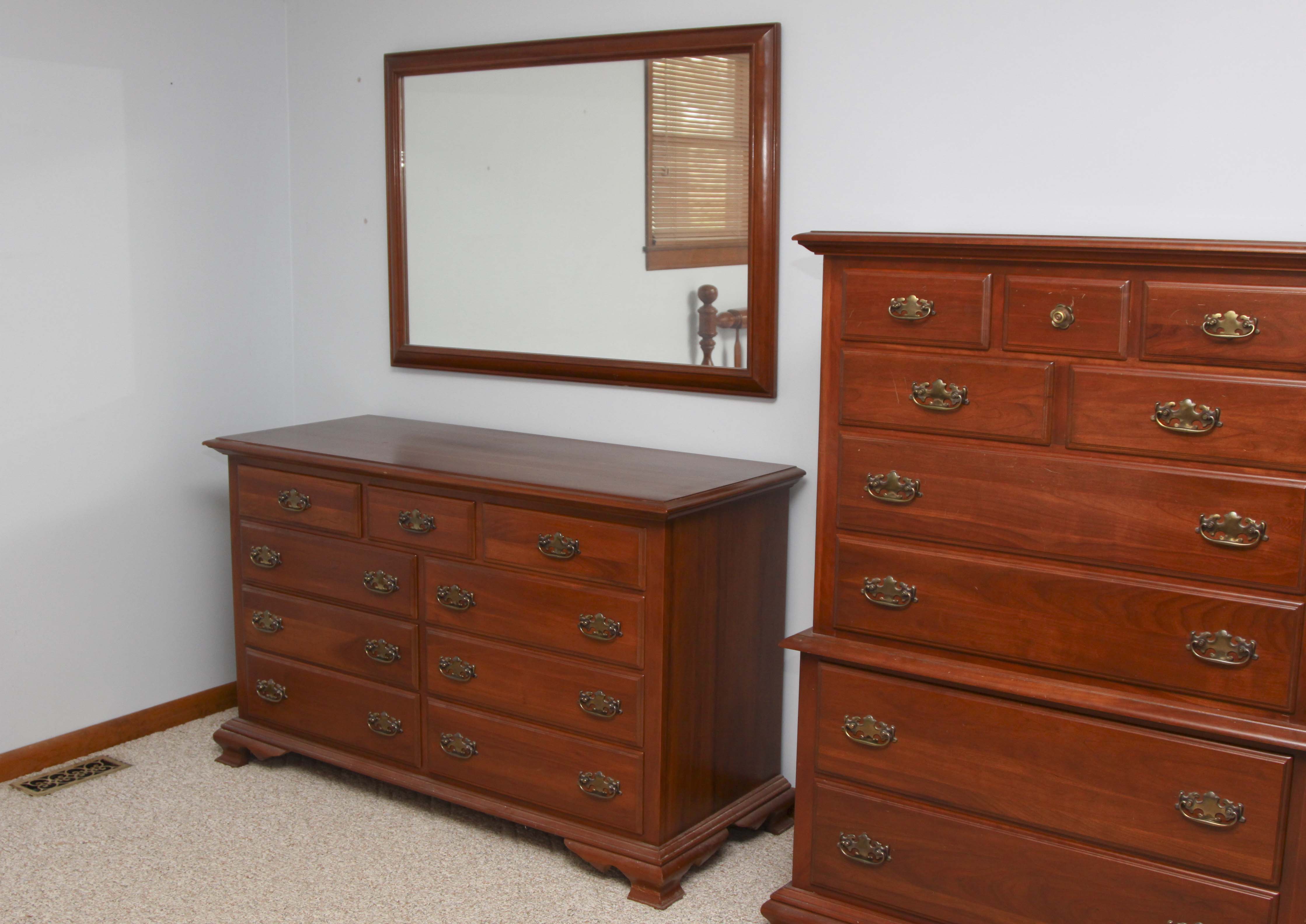 Vintage Federal Style Cherry Dresser and Mirror by Harden Furniture