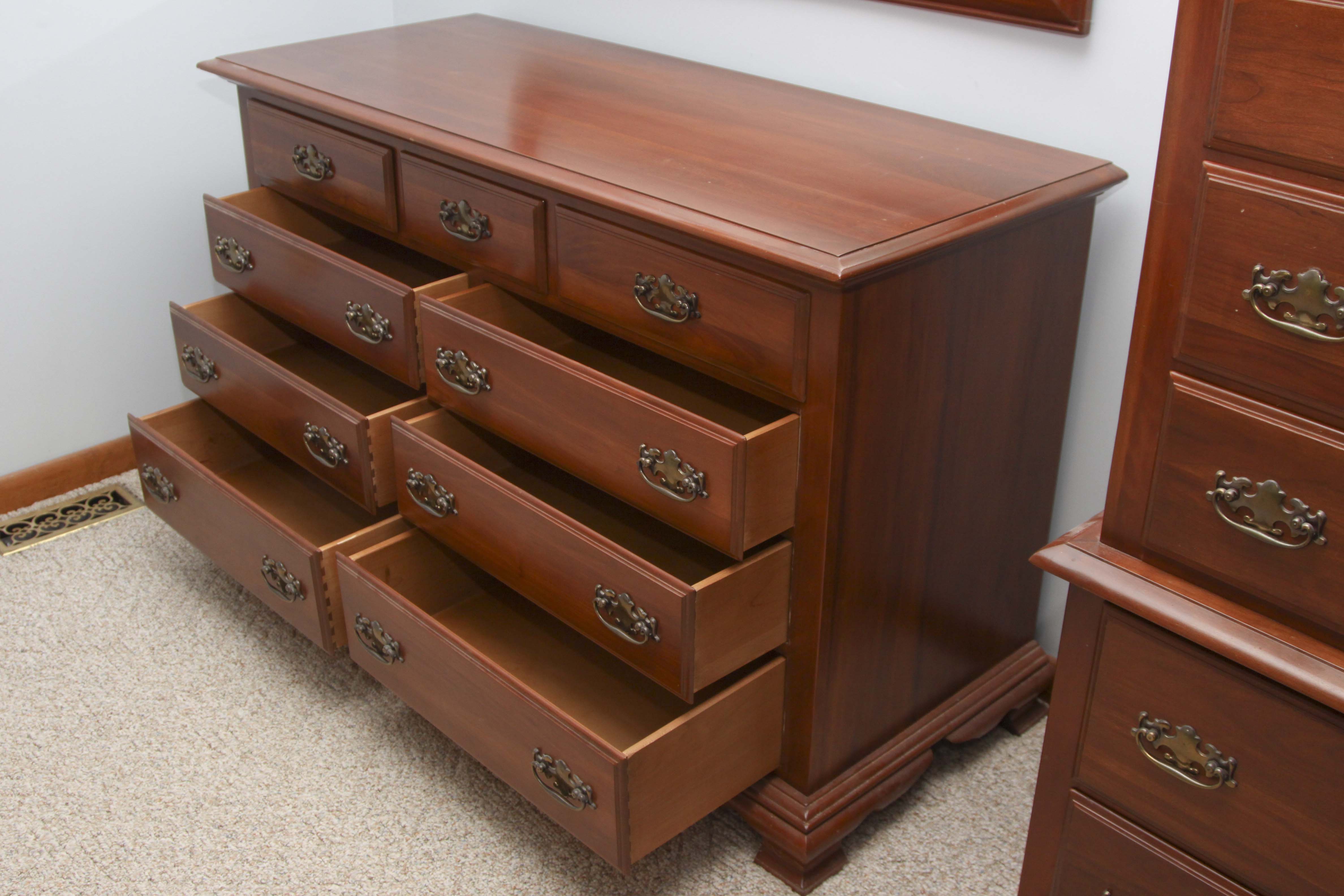 Vintage Federal Style Cherry Dresser and Mirror by Harden Furniture