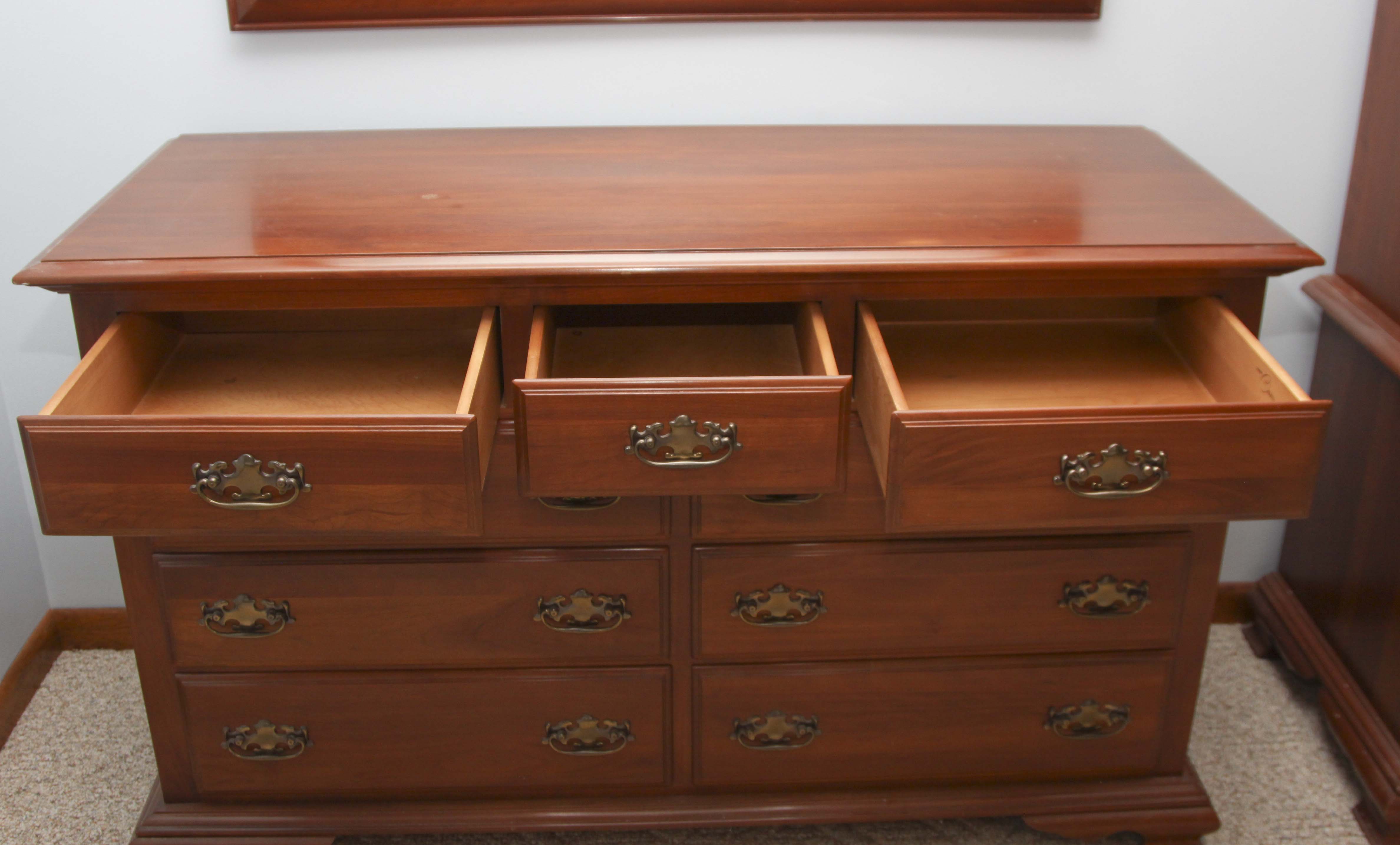 Vintage Federal Style Cherry Dresser and Mirror by Harden Furniture