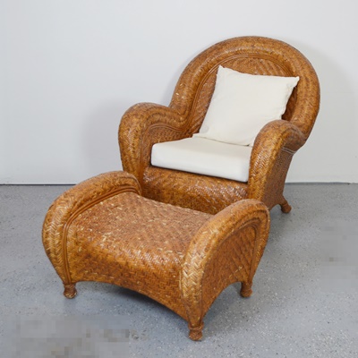 Pottery Barn Woven Rattan Chair and Ottoman