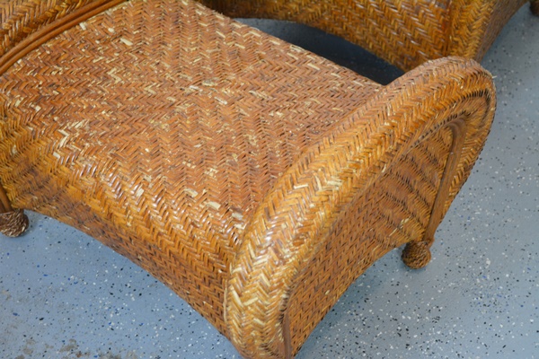 Pottery Barn Woven Rattan Chair and Ottoman