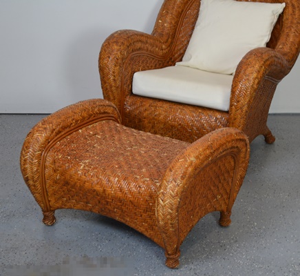 Pottery Barn Woven Rattan Chair and Ottoman