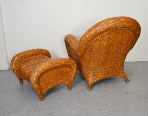 Pottery Barn Woven Rattan Chair and Ottoman