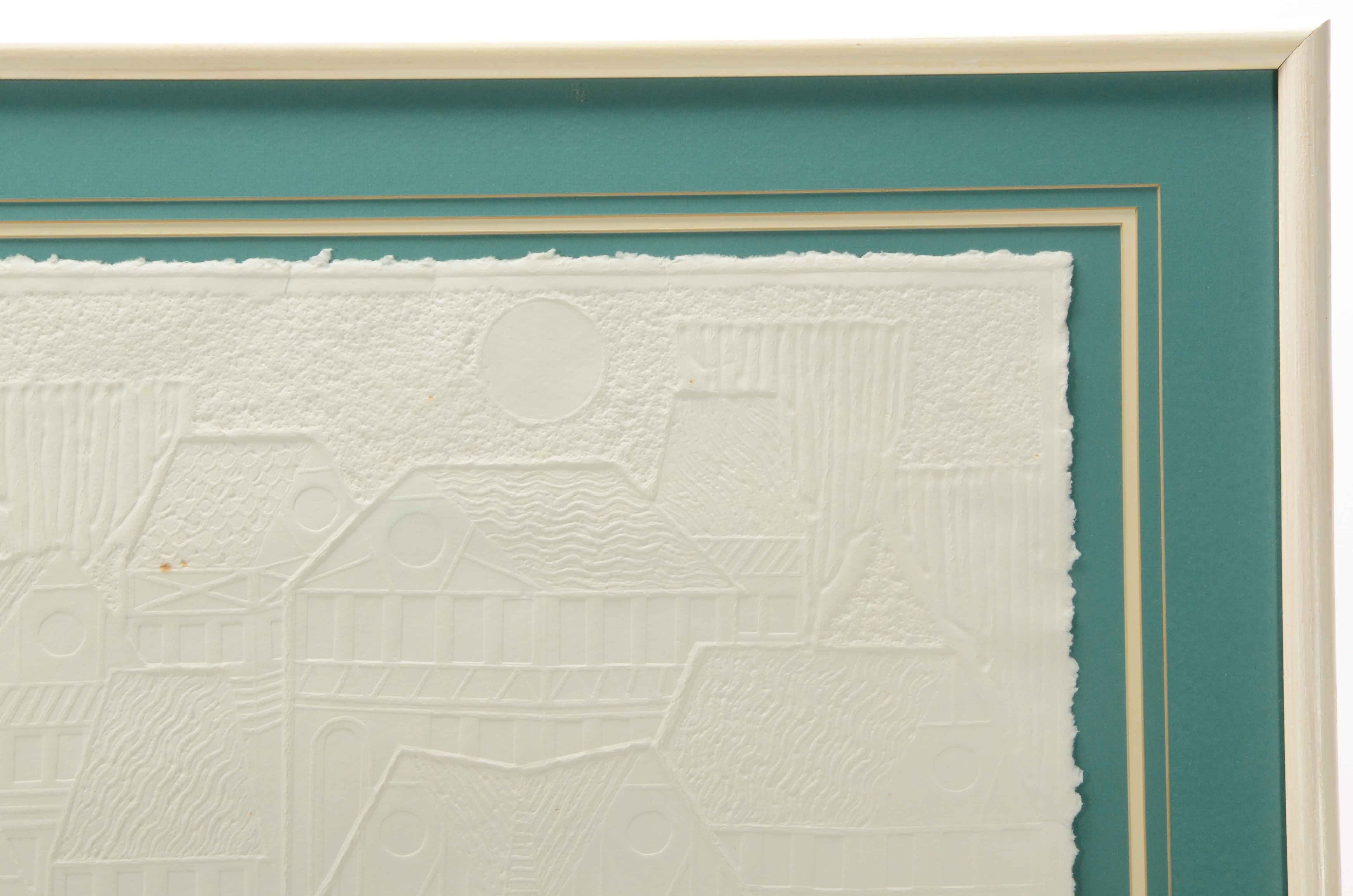 John Nartker Limited Edition Embossed Collagraph "Hillside Houses"