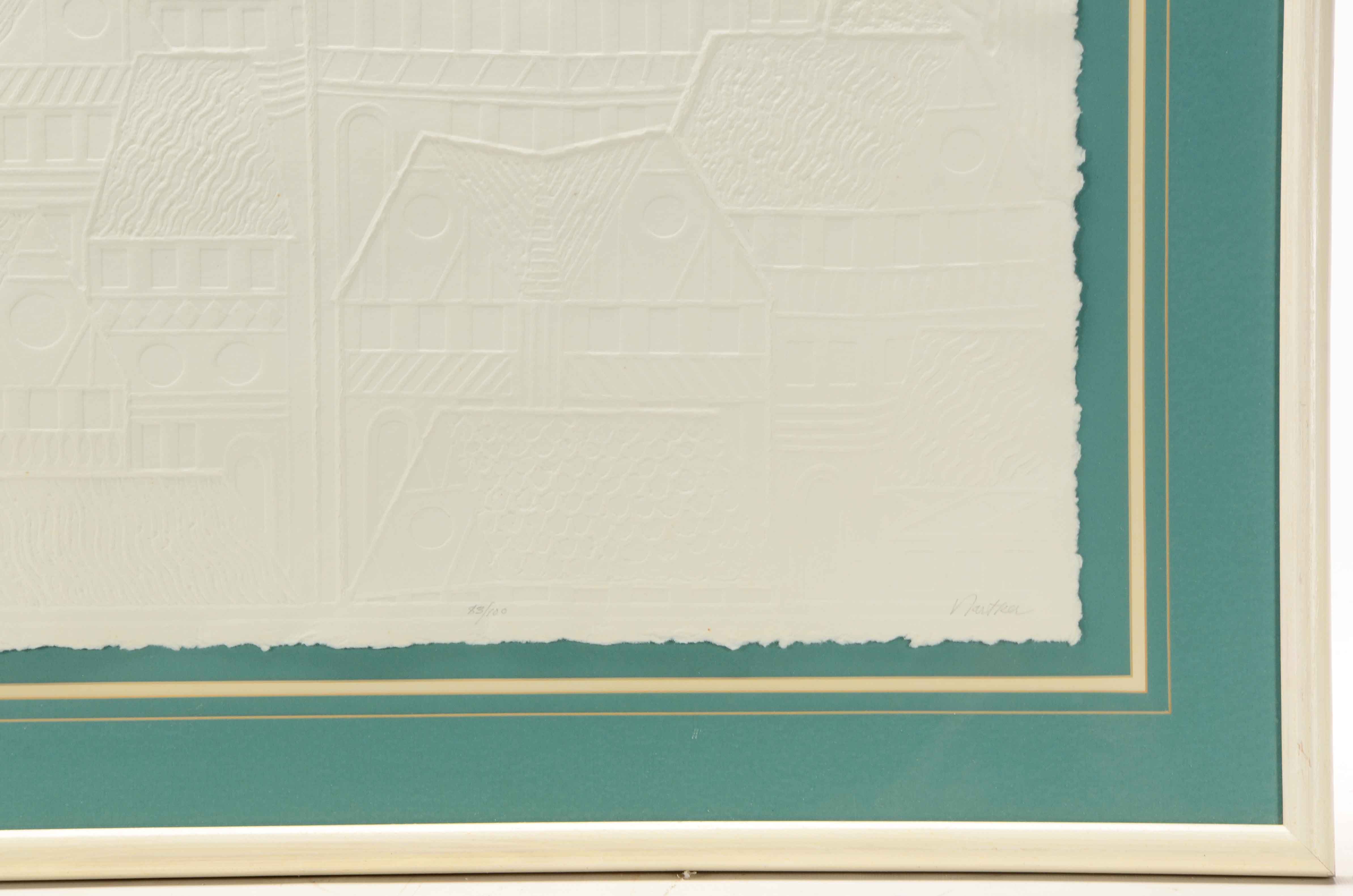 John Nartker Limited Edition Embossed Collagraph "Hillside Houses"