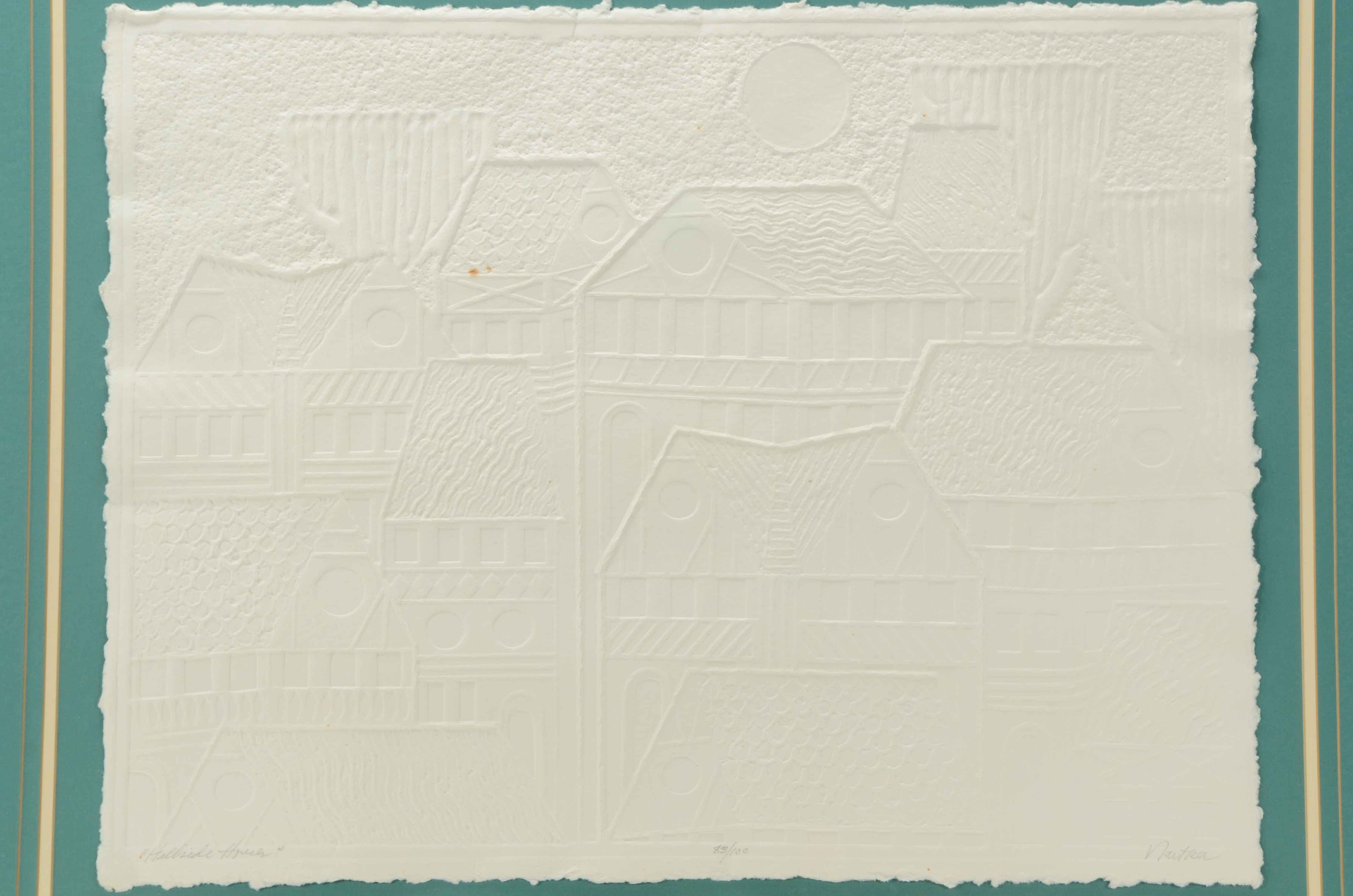 John Nartker Limited Edition Embossed Collagraph "Hillside Houses"