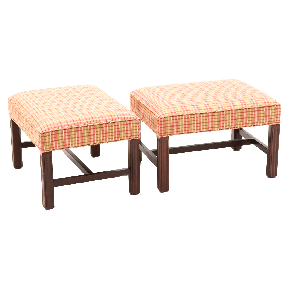 Pair of Plaid Ottomans by Sherrill