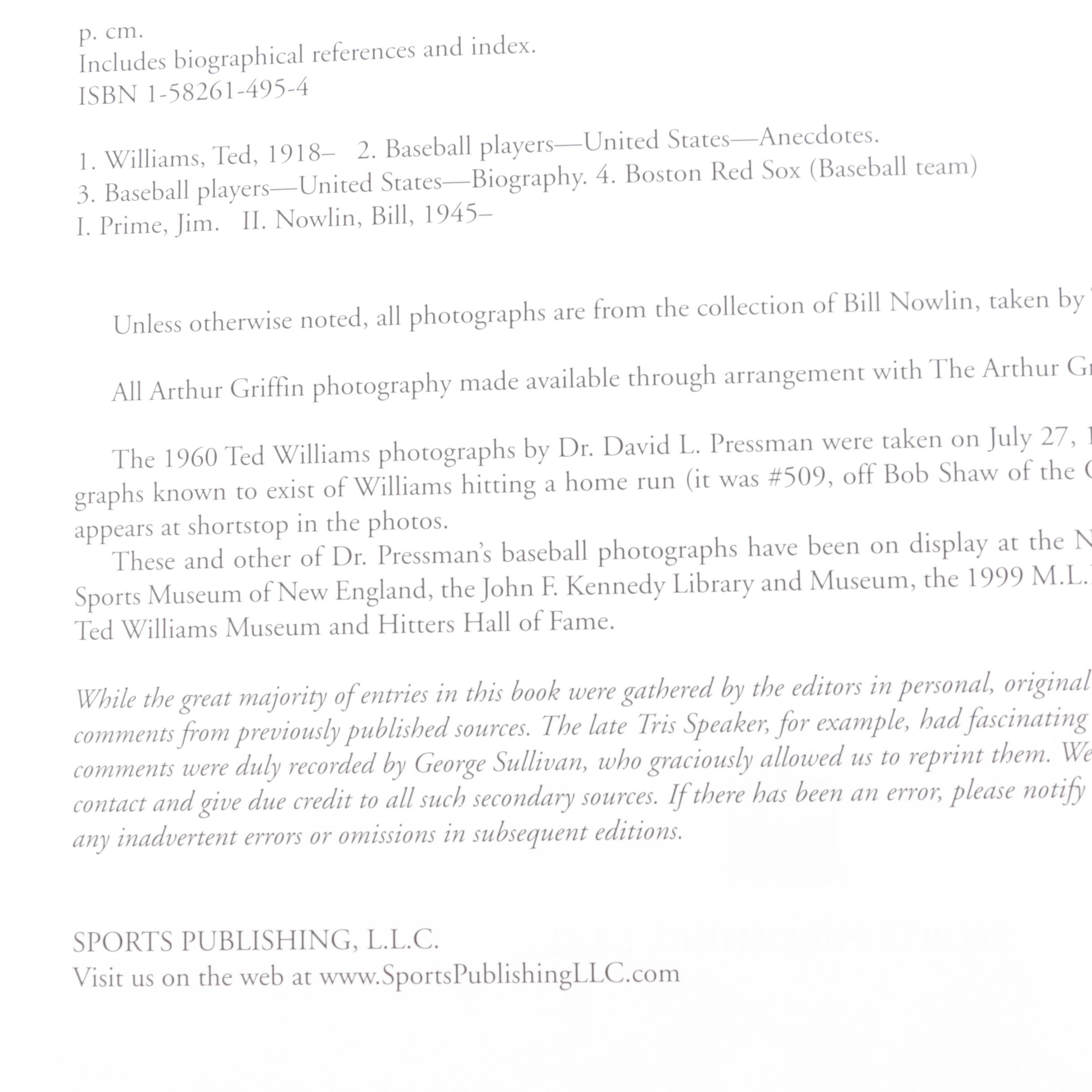 Baseball Books Including "The Pursuit of Perfection: Ted Williams"