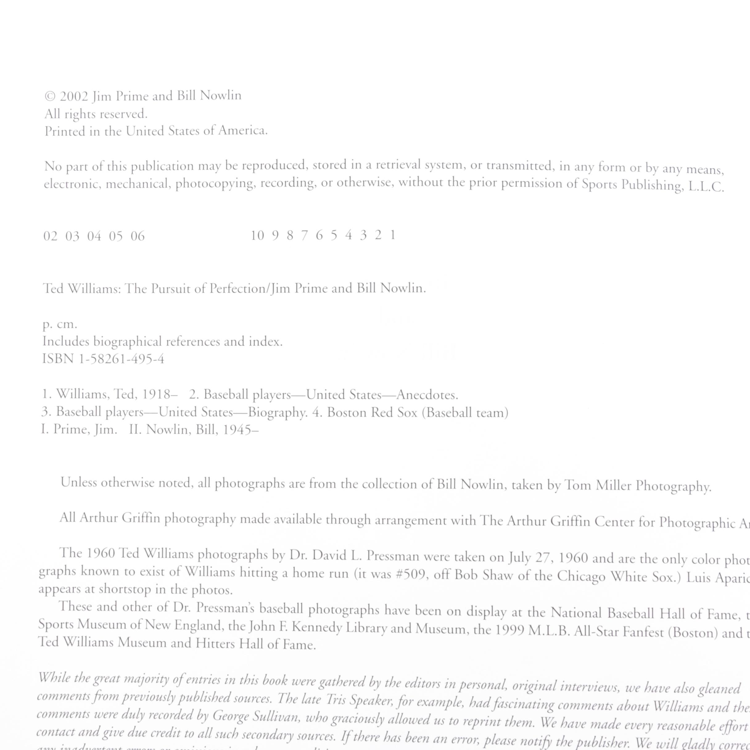 Baseball Books Including "The Pursuit of Perfection: Ted Williams"