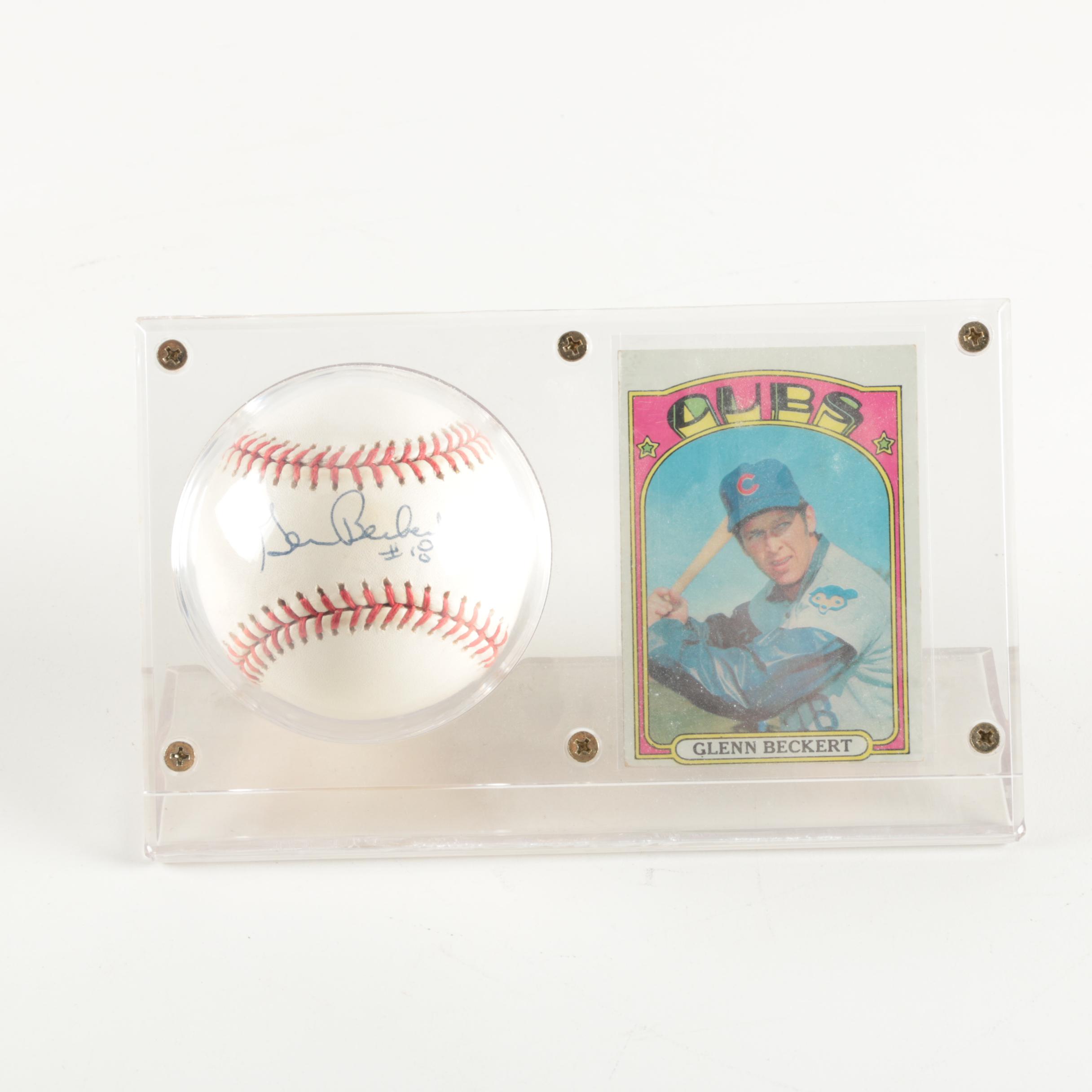 Signed Glenn Beckert Baseball with 1972 Topps Baseball Card