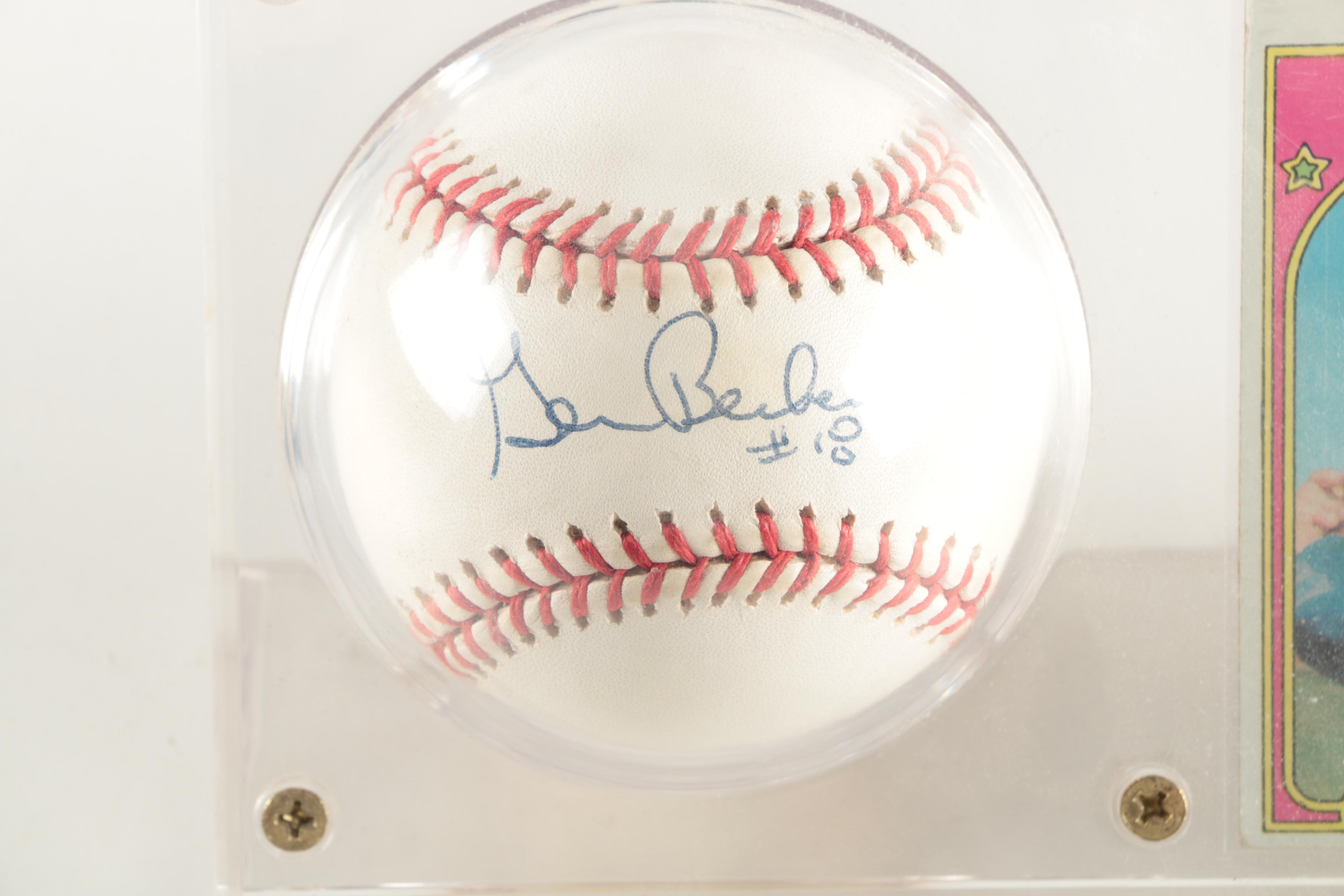 Signed Glenn Beckert Baseball with 1972 Topps Baseball Card