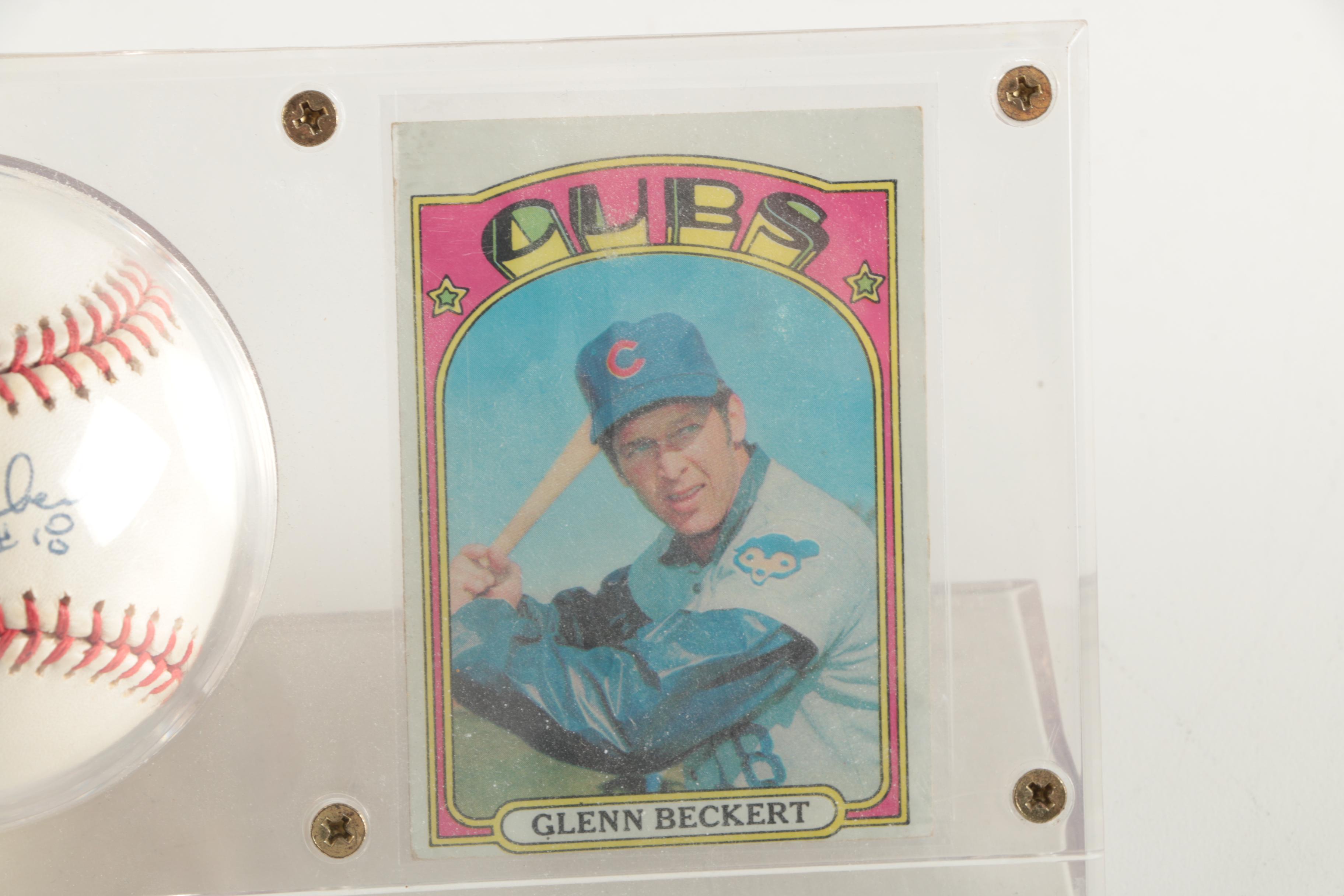 Signed Glenn Beckert Baseball with 1972 Topps Baseball Card