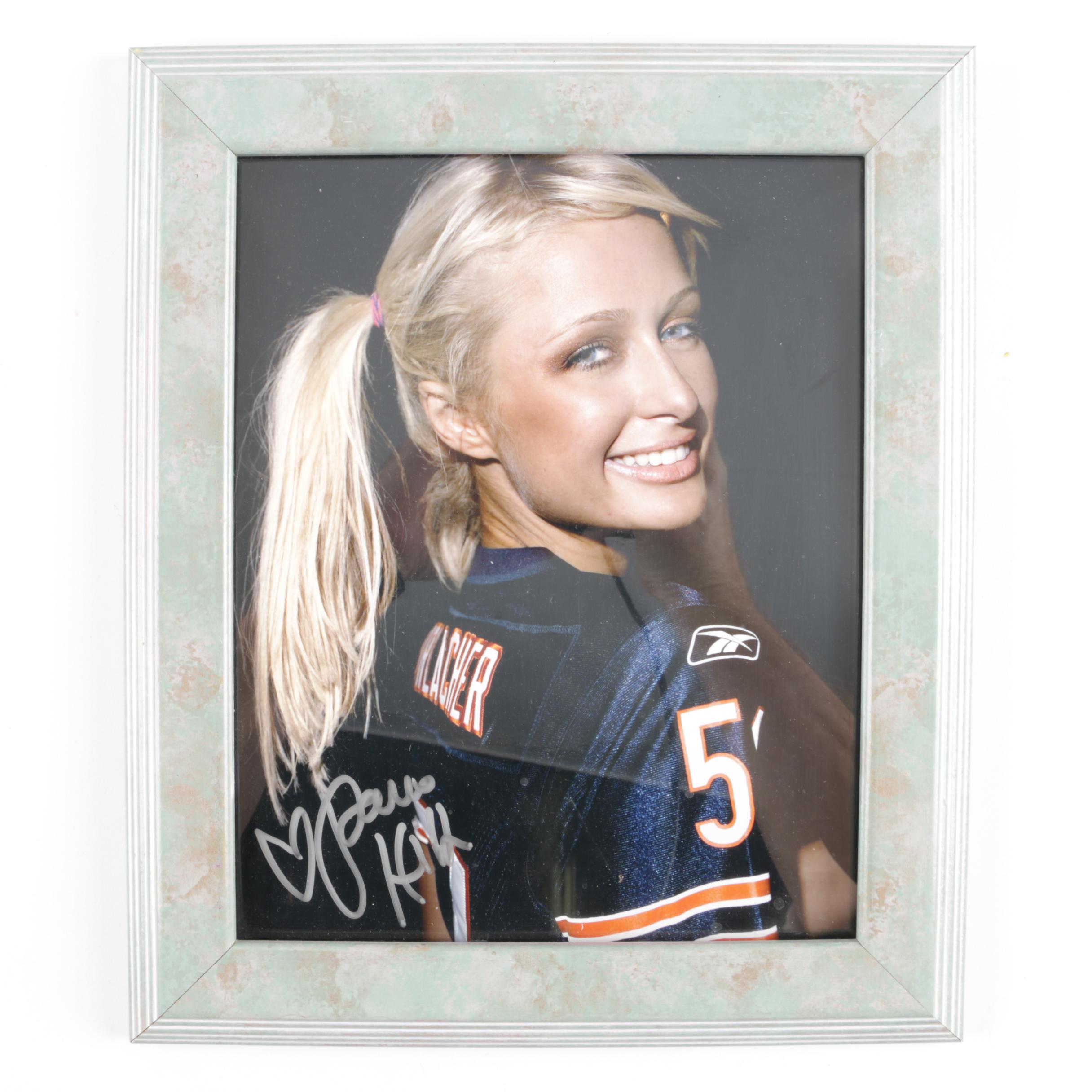 Signed Photo of Paris Hilton in Chicago Bears Jersey