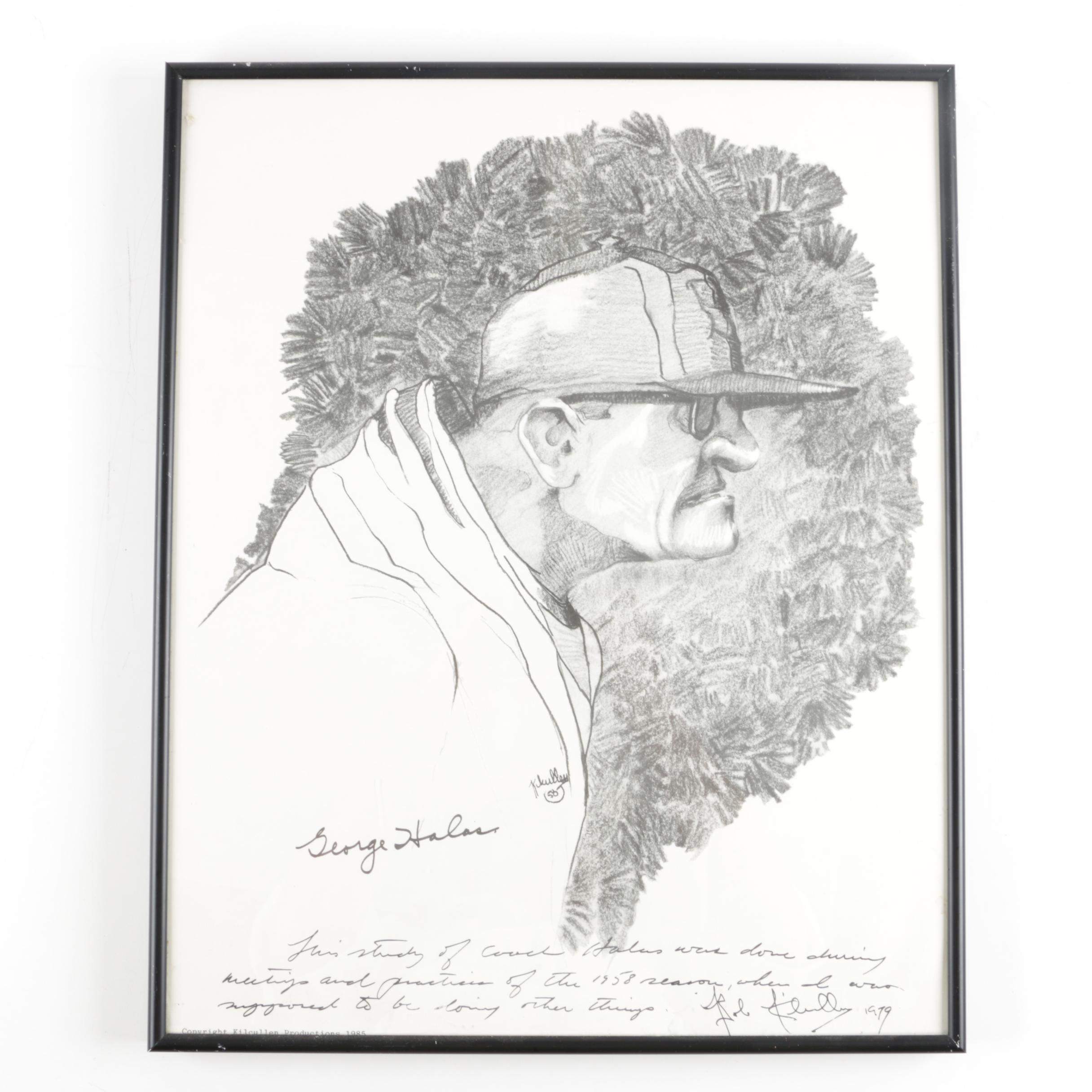 Print After Autographed Bob Kilcullen Drawing of George Halas