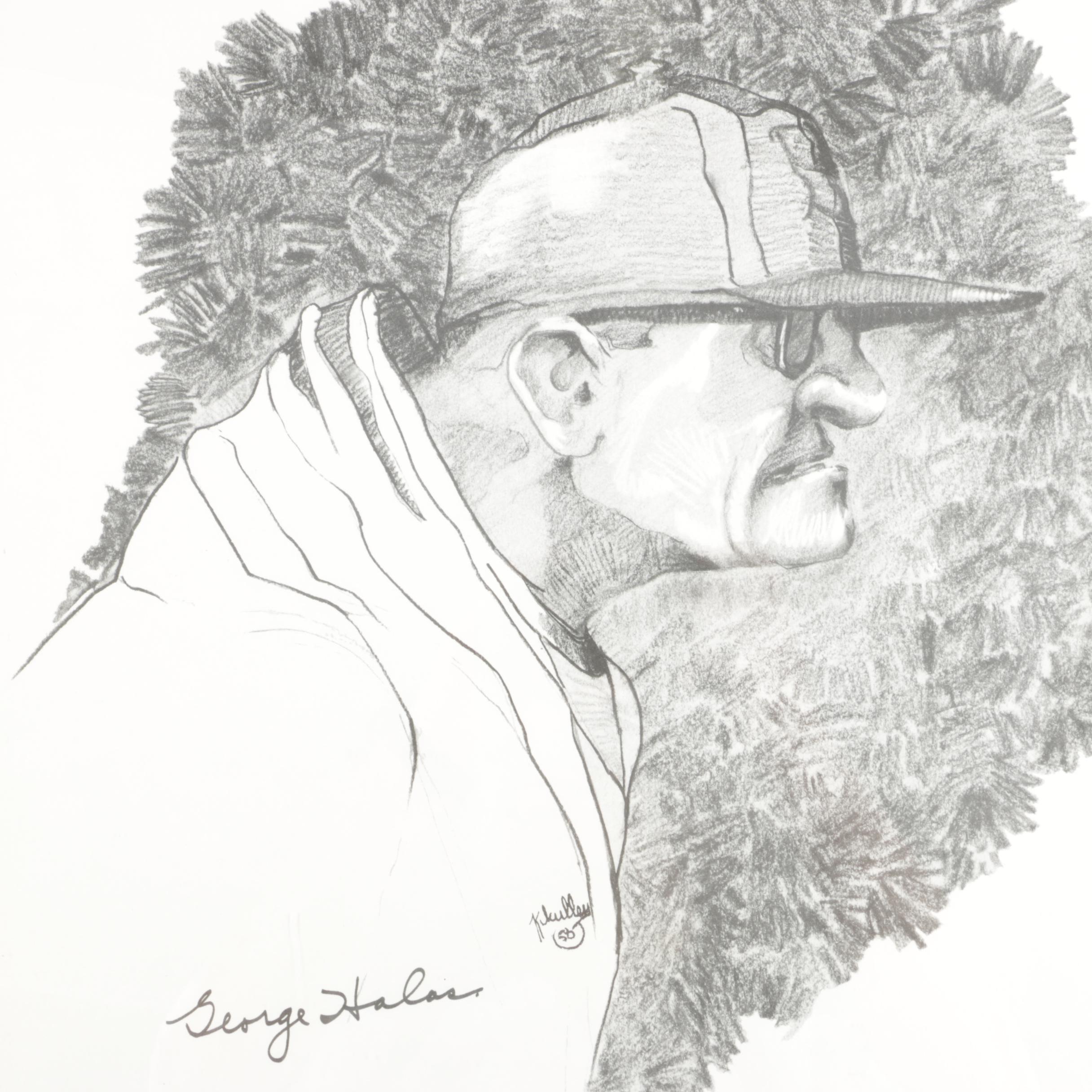 Print After Autographed Bob Kilcullen Drawing of George Halas